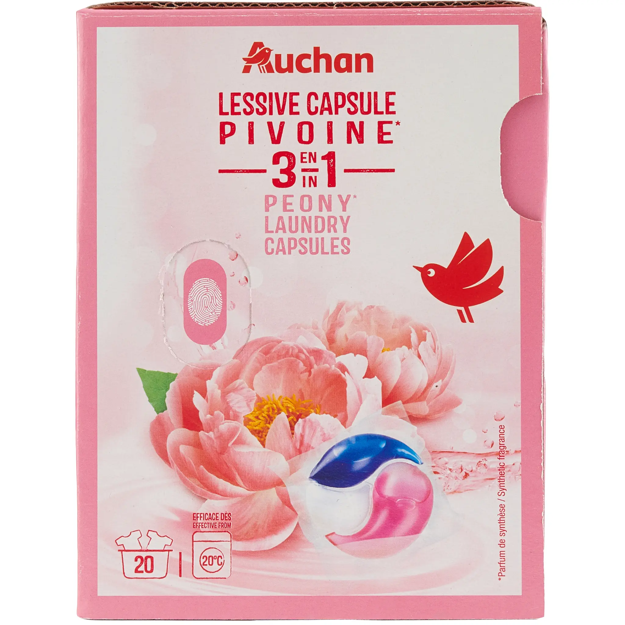 AUCHAN Lessive capsules 3en1 pivoine
