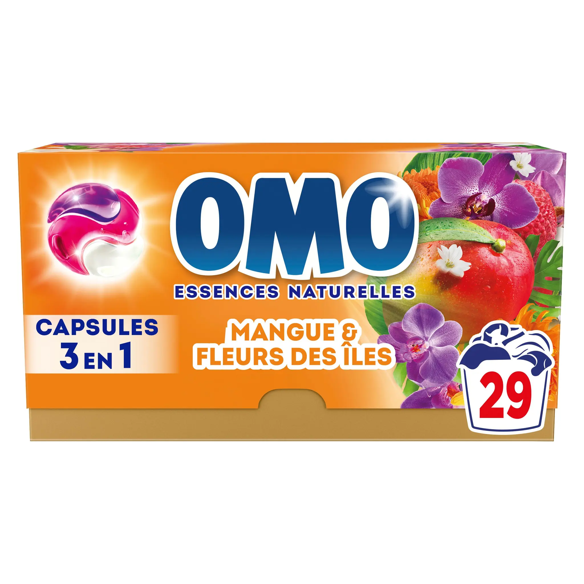 OMO Lessive capsules 3 en 1 Mangue & Fleurs des îles