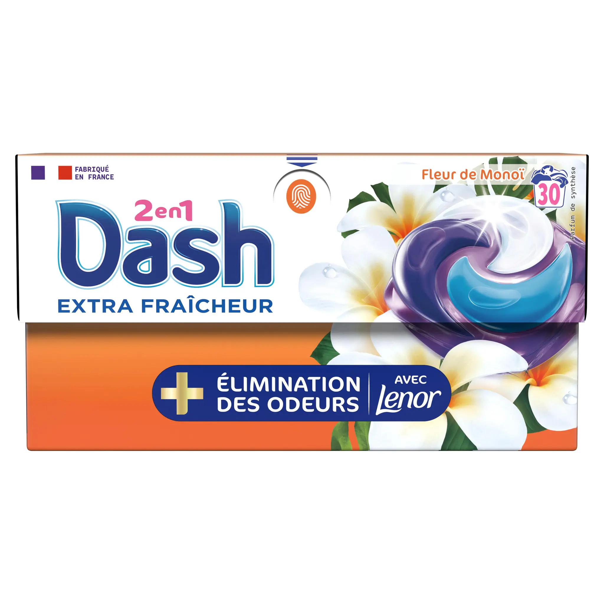 DASH Pods Lessive capsules 2en1 élimination des odeurs fleur de monoï