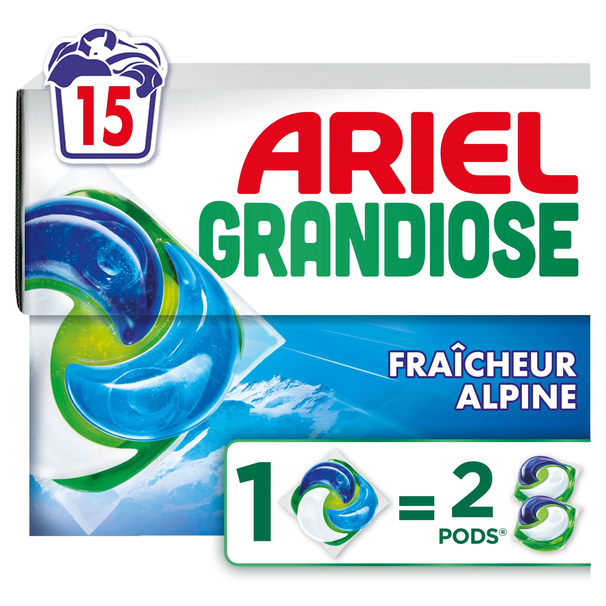ARIEL Grandiose Pods Lessive capsules fraîcheur alpine 1=2