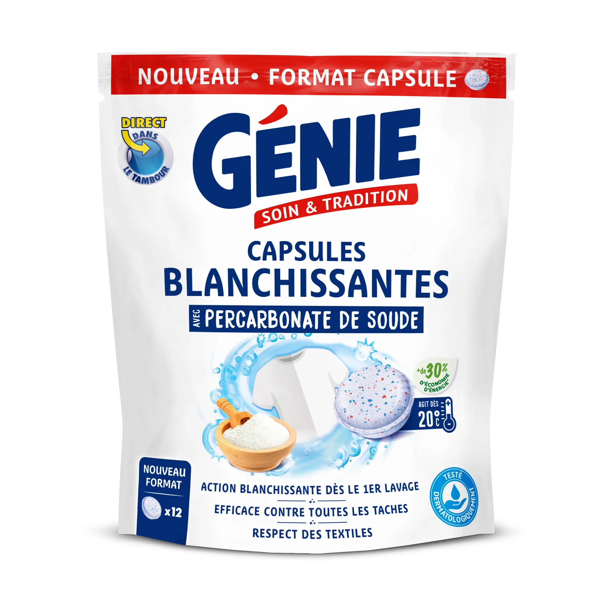GENIE Lessive capsules blanchissantes avec percarbonate de soude