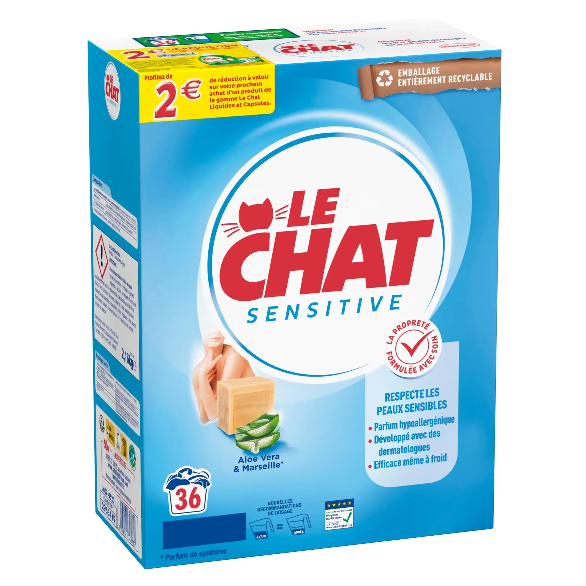 LE CHAT Lessive en poudre sensitive savon de Marseille