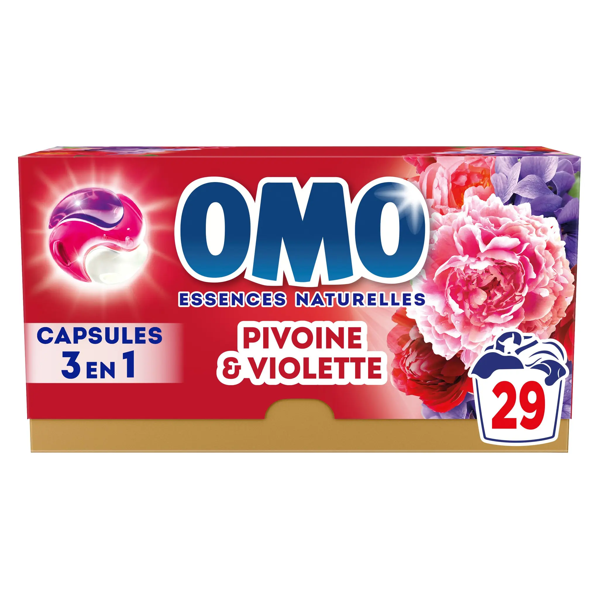 OMO Lessive capsules 3en1 essences naturelles pivoine et violette