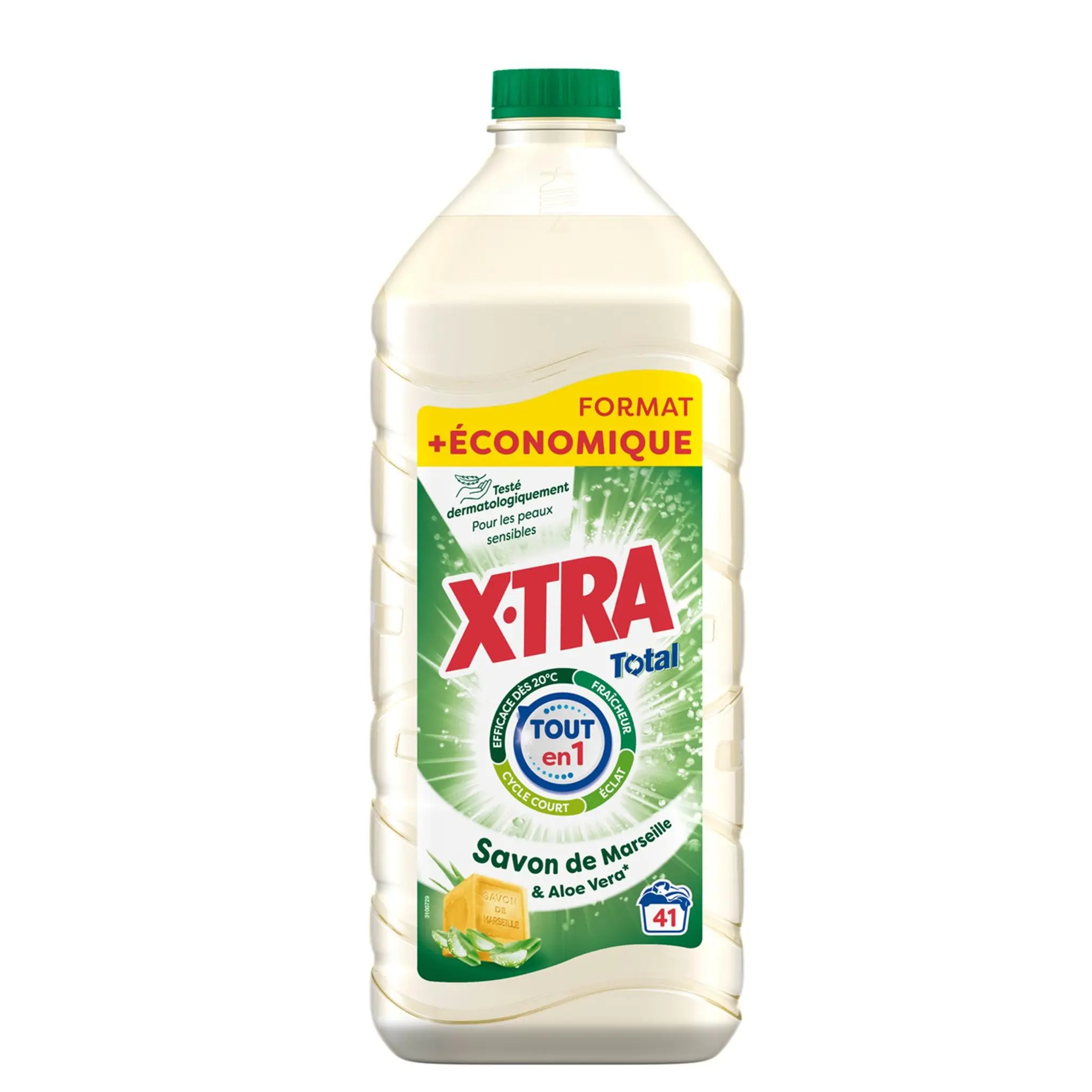 X-TRA Lessive liquide format économique savon de marseille et aloé vera