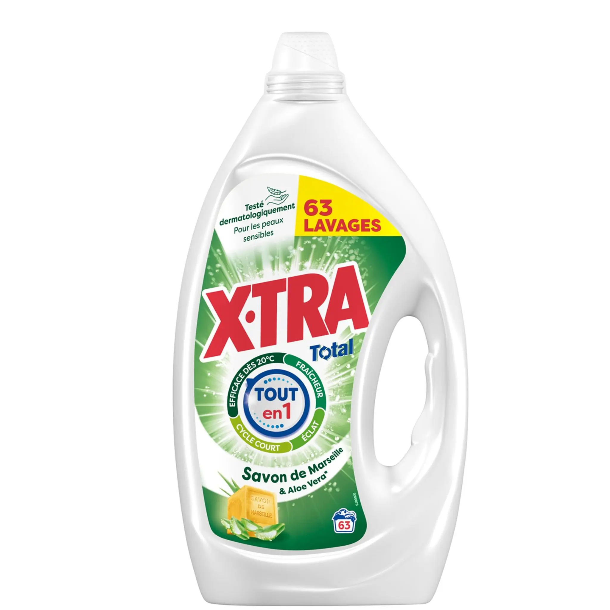 X-TRA Total 4+1 Lessive liquide au savon de Marseille et aloe vera