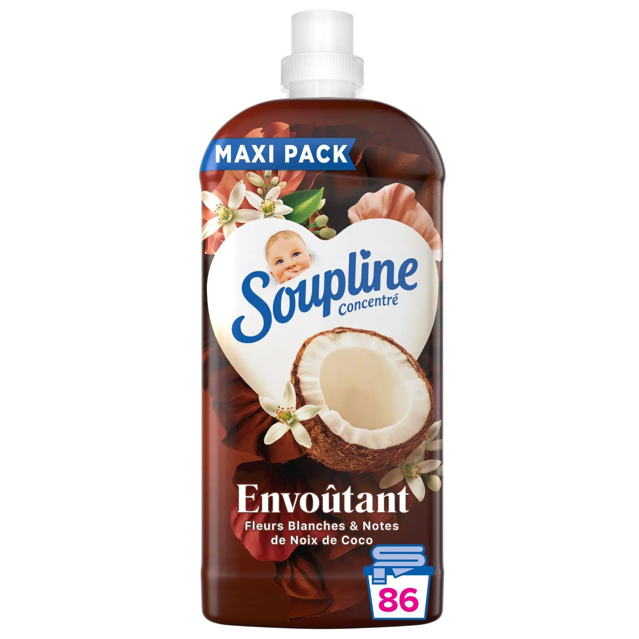SOUPLINE Adoucissant liquide envoutant fleurs blanches et notes de noix de coco