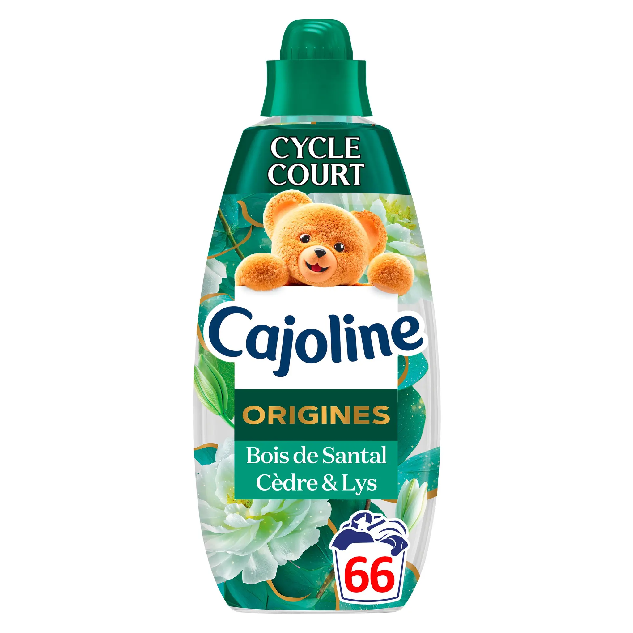CAJOLINE Assouplissant liquide cycle court bois de santal cèdre et lys