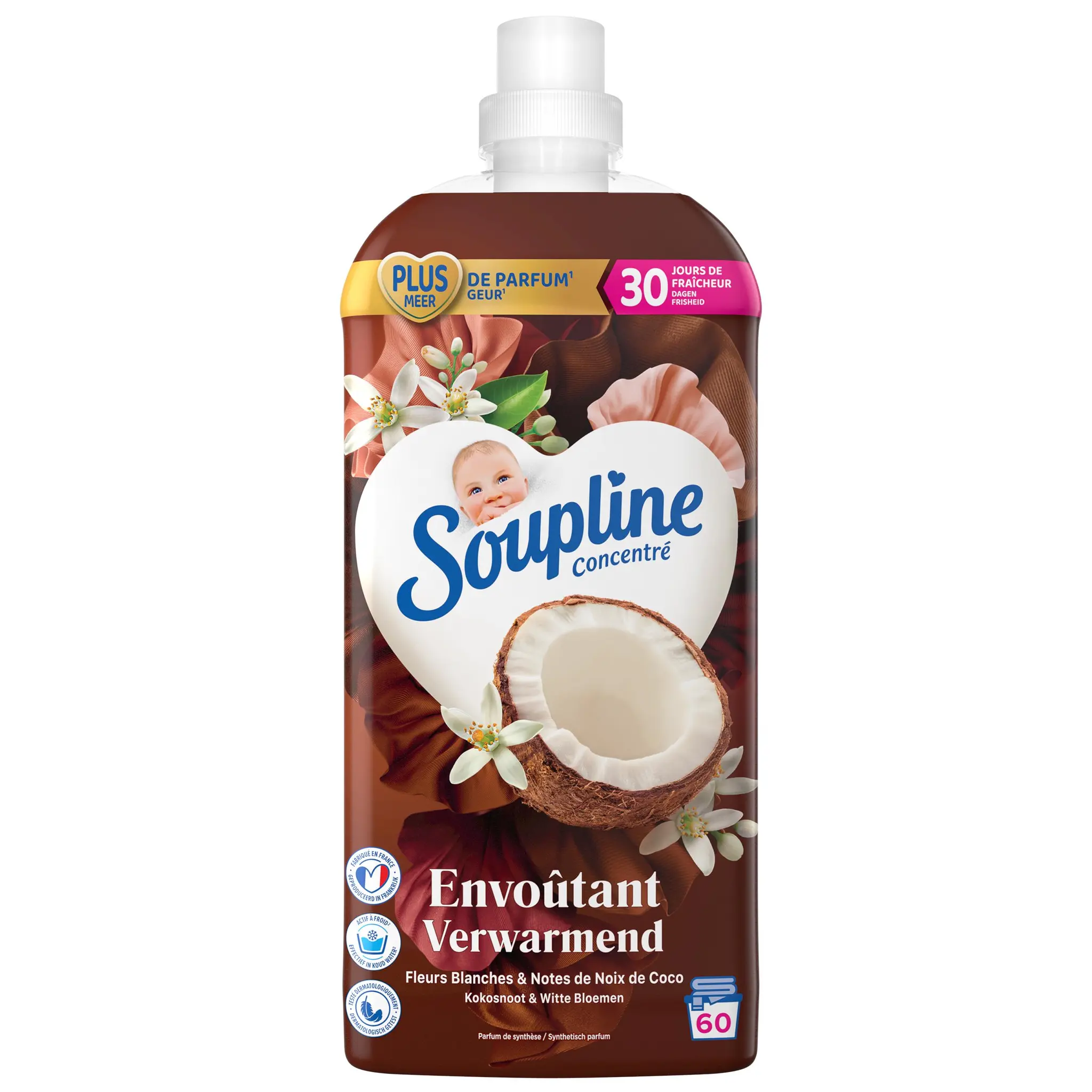 SOUPLINE Adoucissant liquide concentré fraîcheur parfumé fleurs blanches et noix de coco