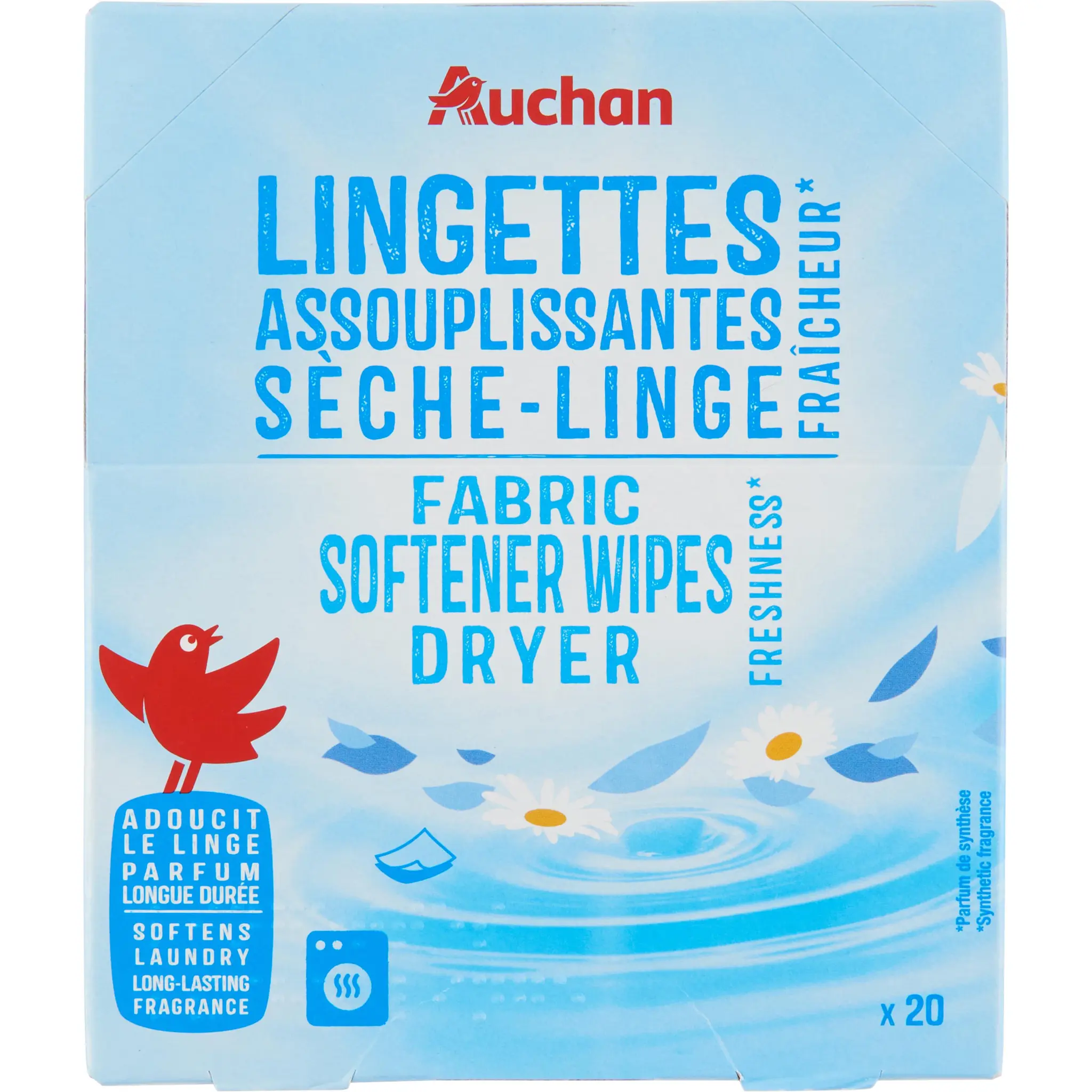 AUCHAN Lingettes assouplissantes sèche-linge fraîcheur longue durée