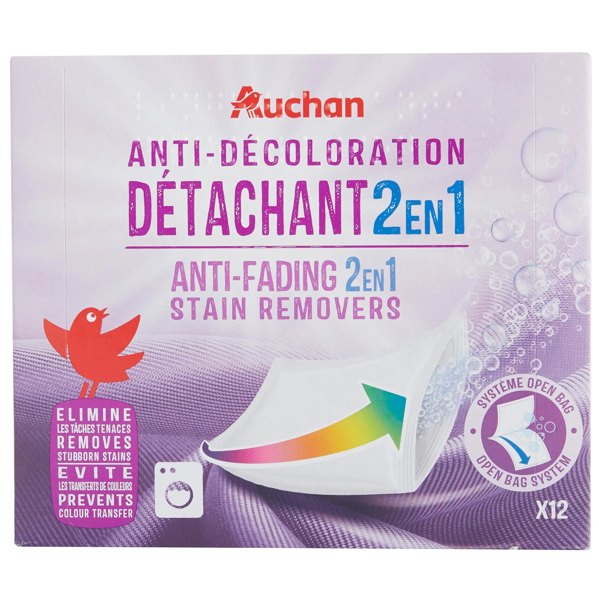 AUCHAN Lingettes anti-décoloration détachant 2en1