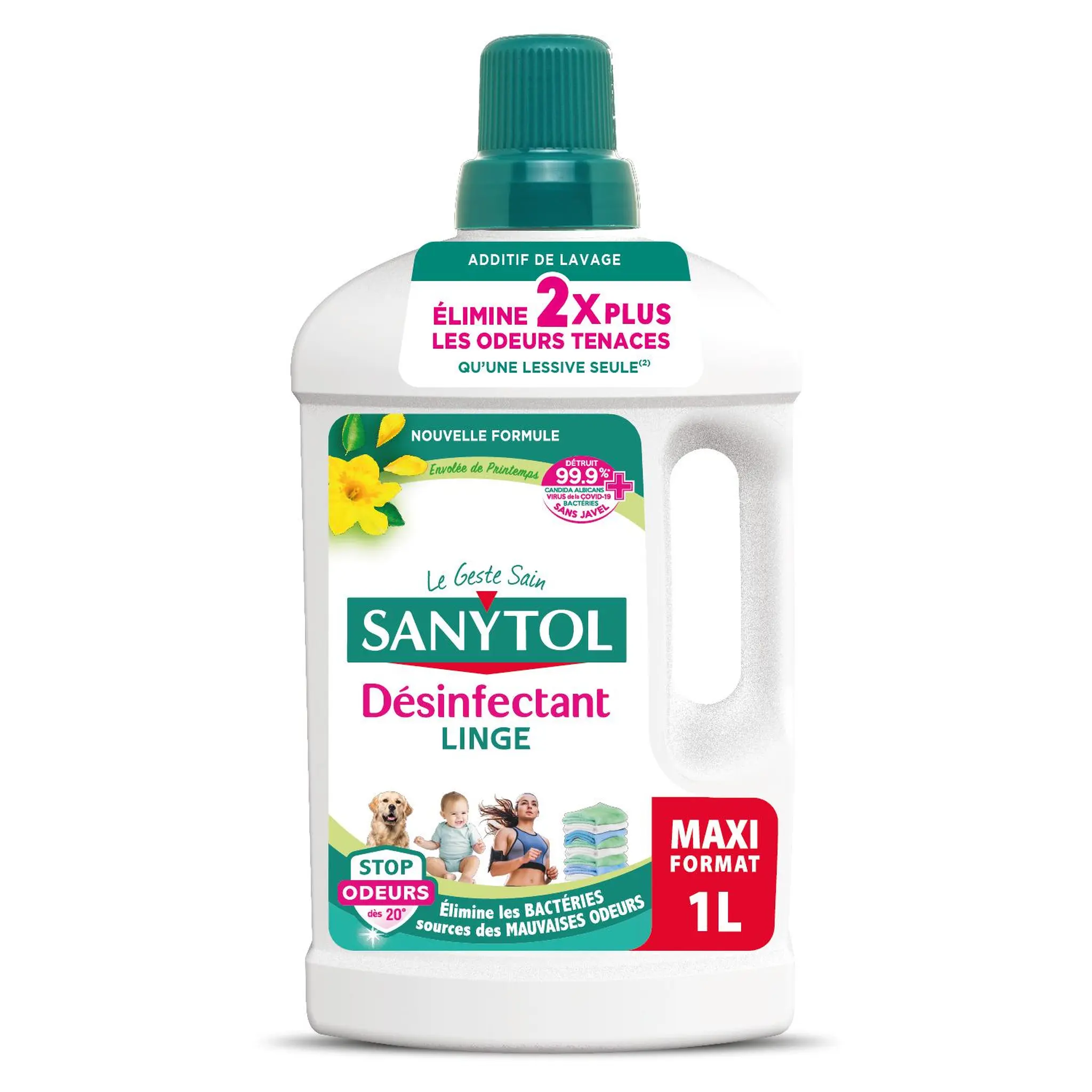 SANYTOL Désinfectant linge liquide élimine 2fois plus les odeurs tenaces envolée de printemps
