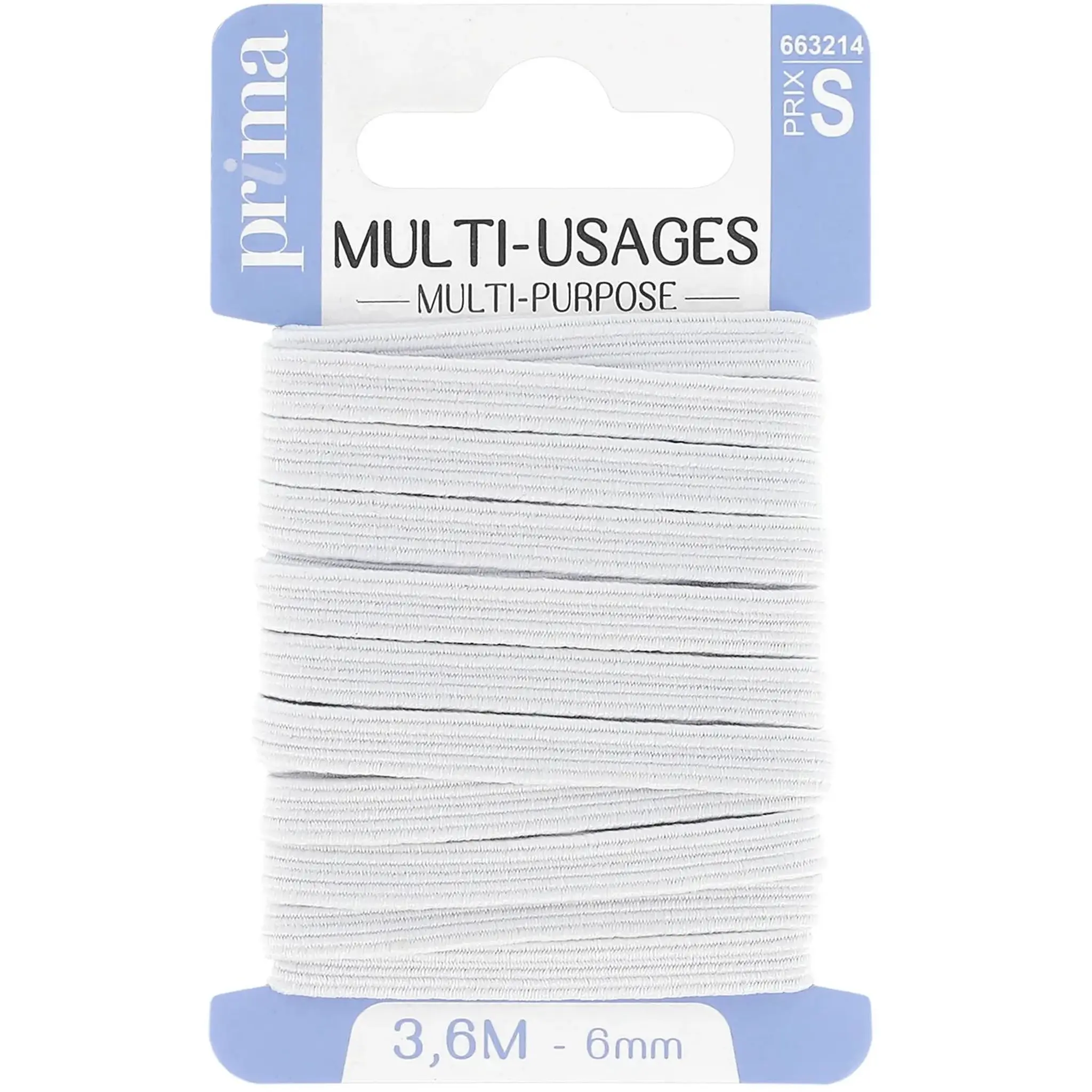 PRIMA Elastique moyen blanc multi-usages 3.6m x 6mm