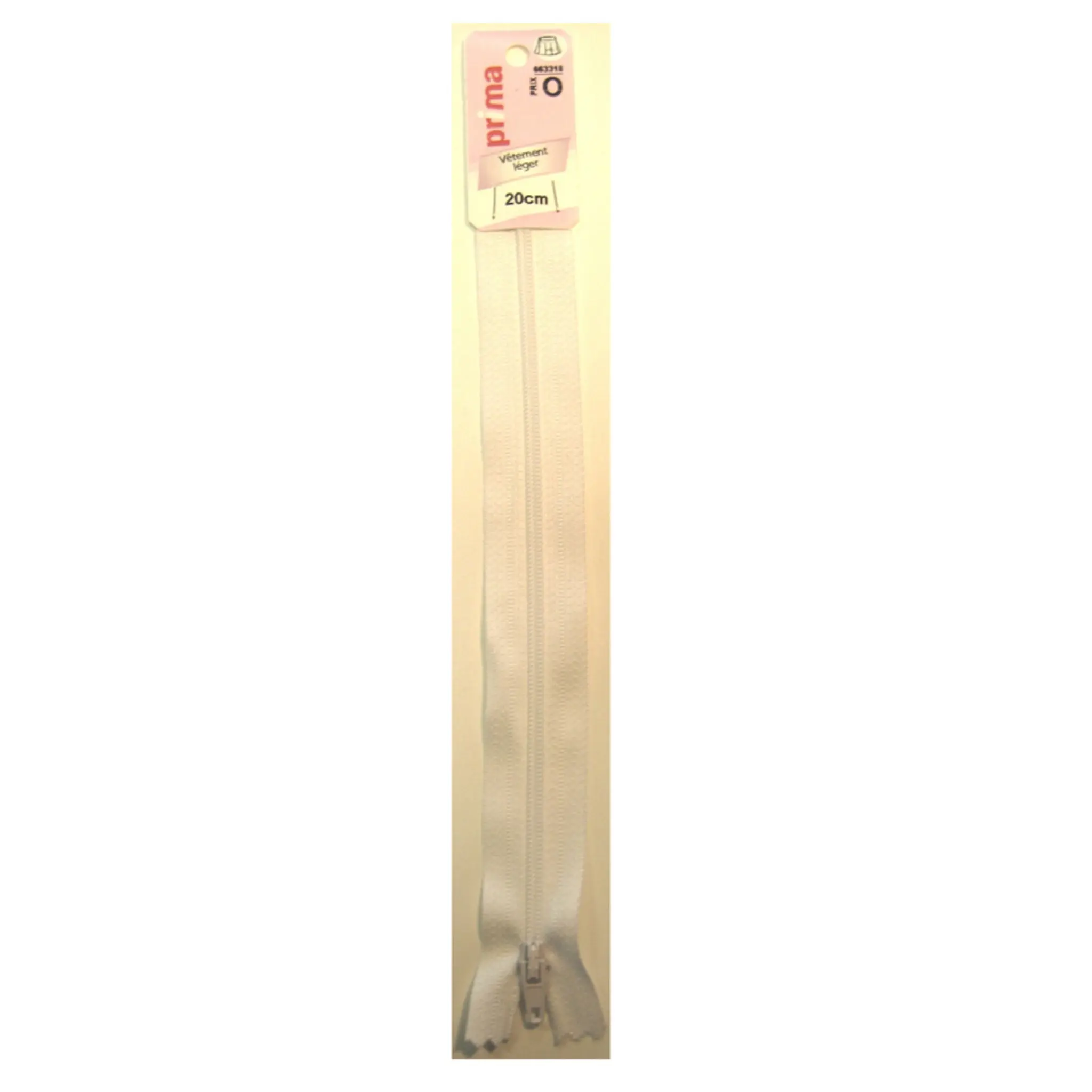 PRIMA Fermeture glissière vêtement léger 20cm blanc