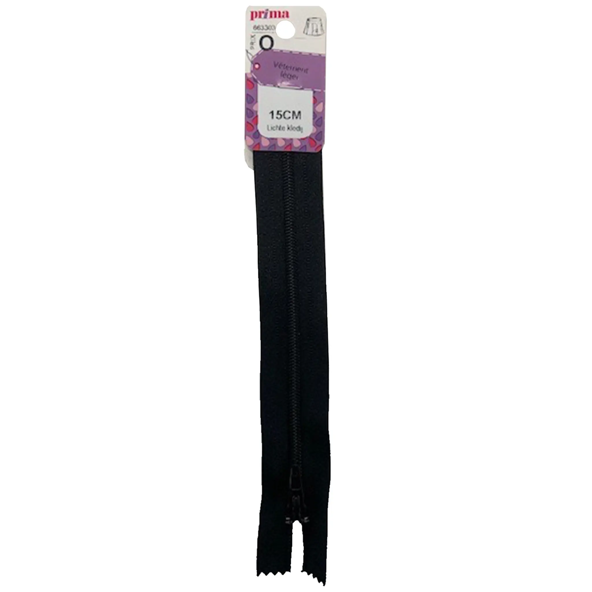 PRIMA Fermeture glissière vêtement léger 15cm noir