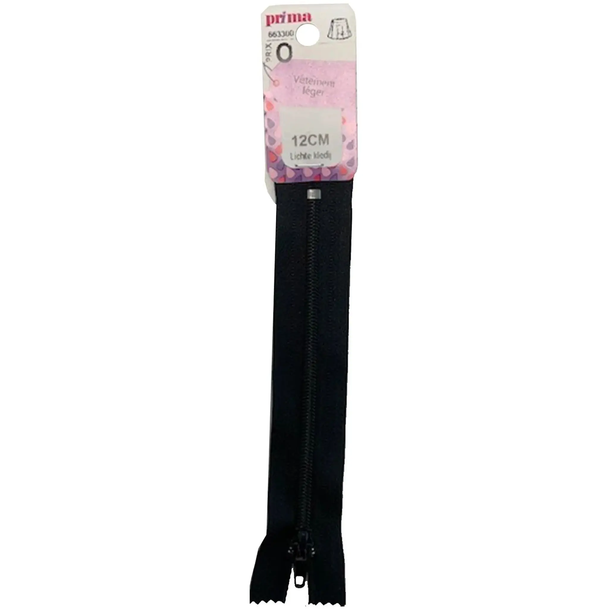 PRIMA Fermeture glissière vêtement léger 12cm noir