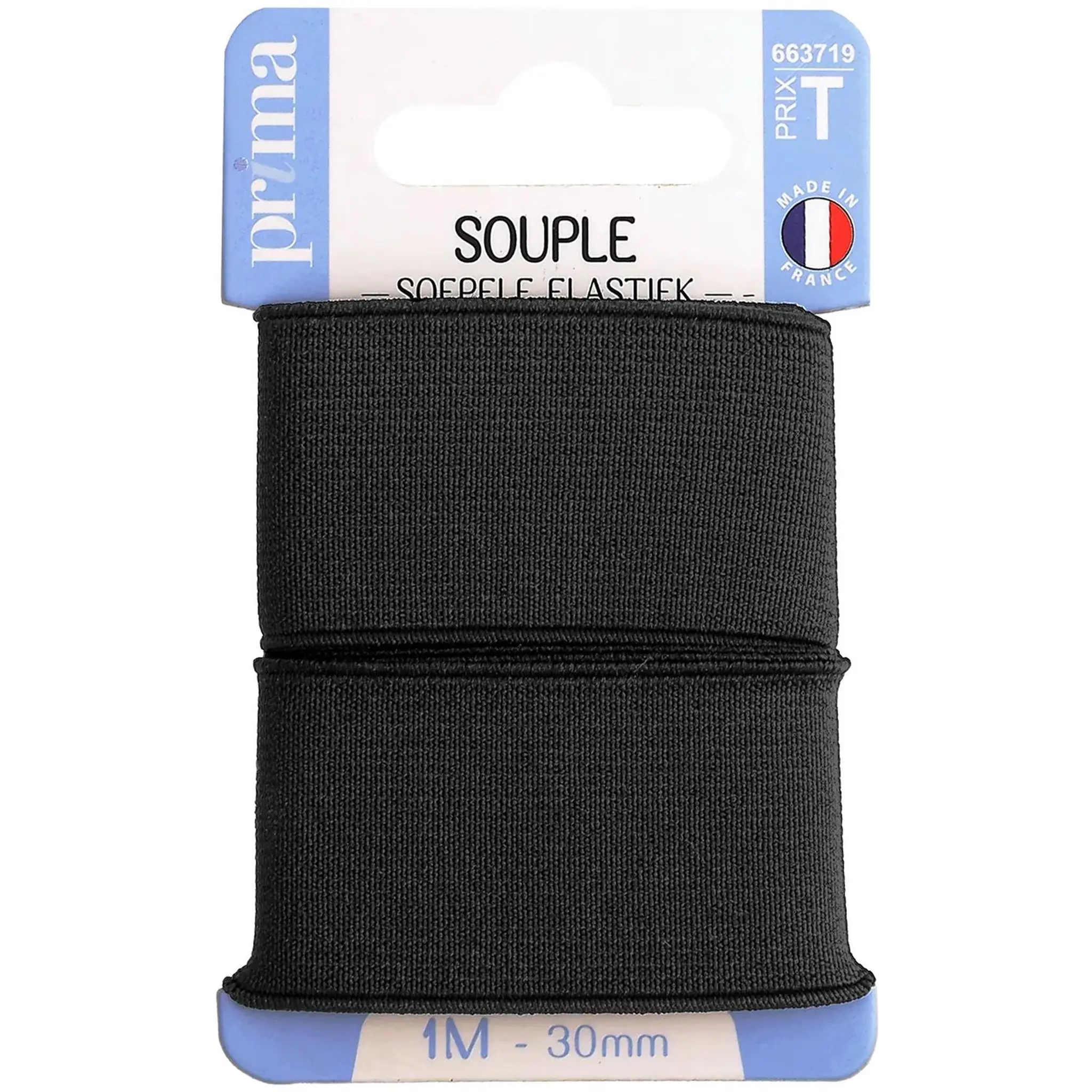 PRIMA Elastique souple noir 1m x 30mm