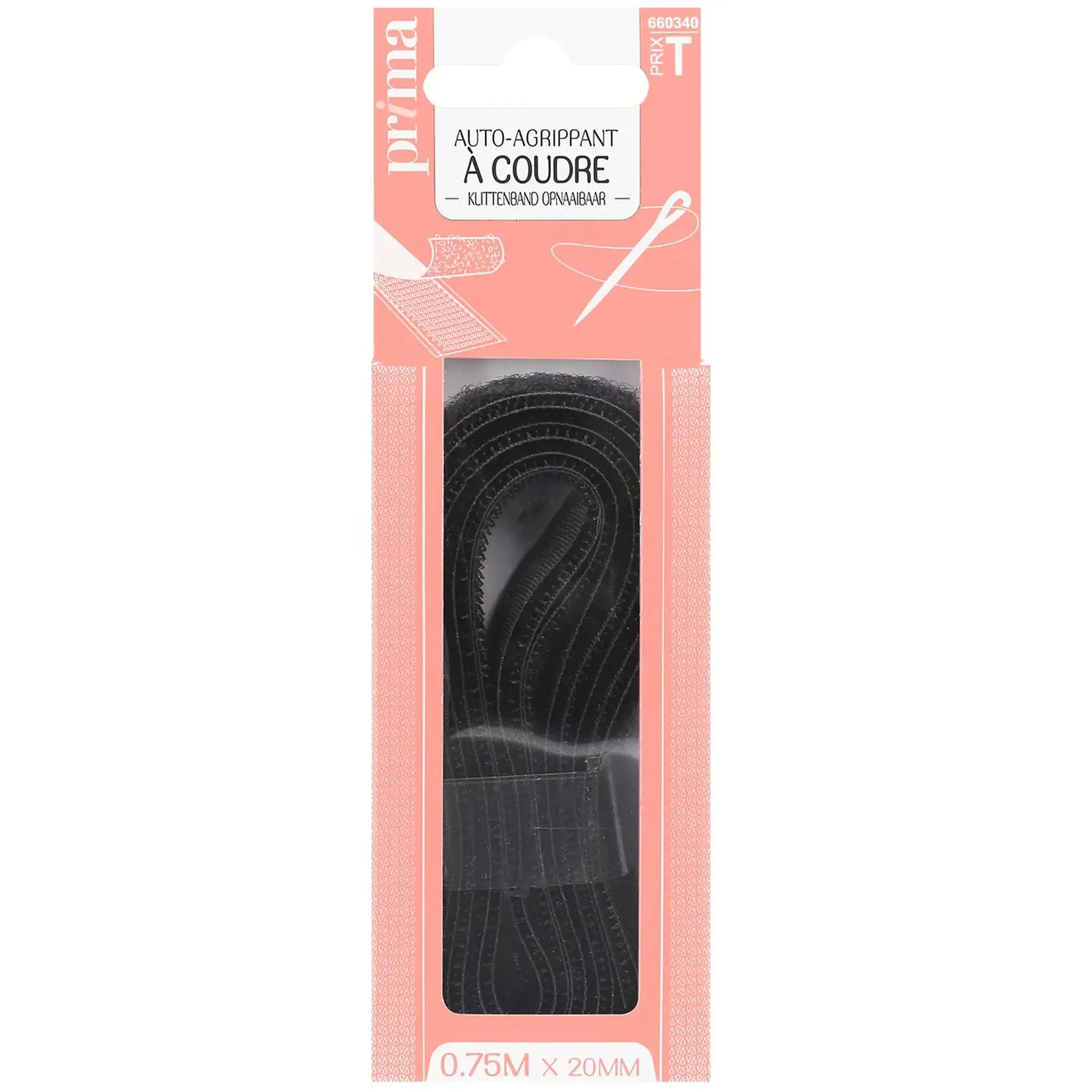 PRIMA Auto-agrippant à coudre noir 0.75m x 20mm