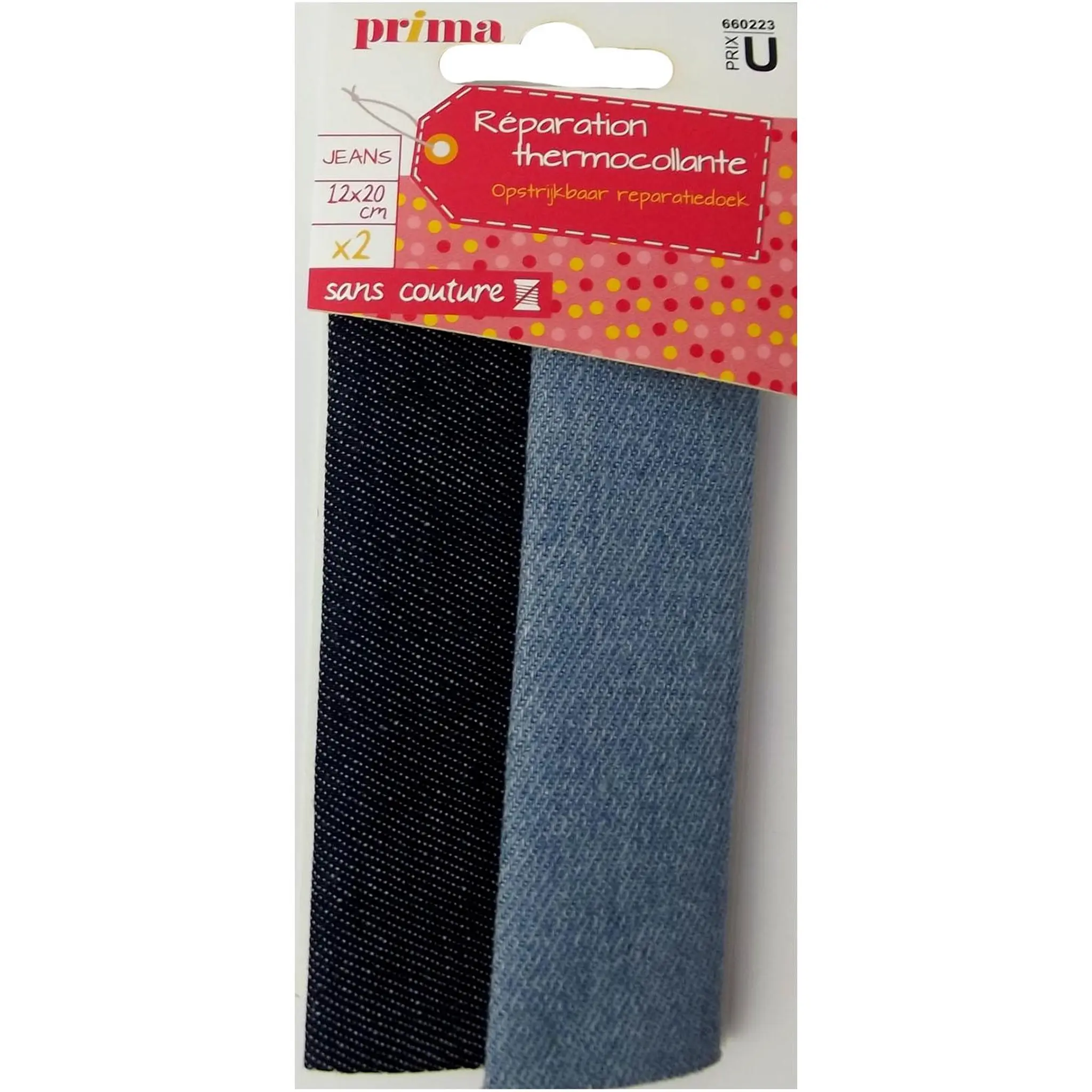 PRIMA Tissu réparation thermocollante jeans 2 couleurs sans couture 12x20cm