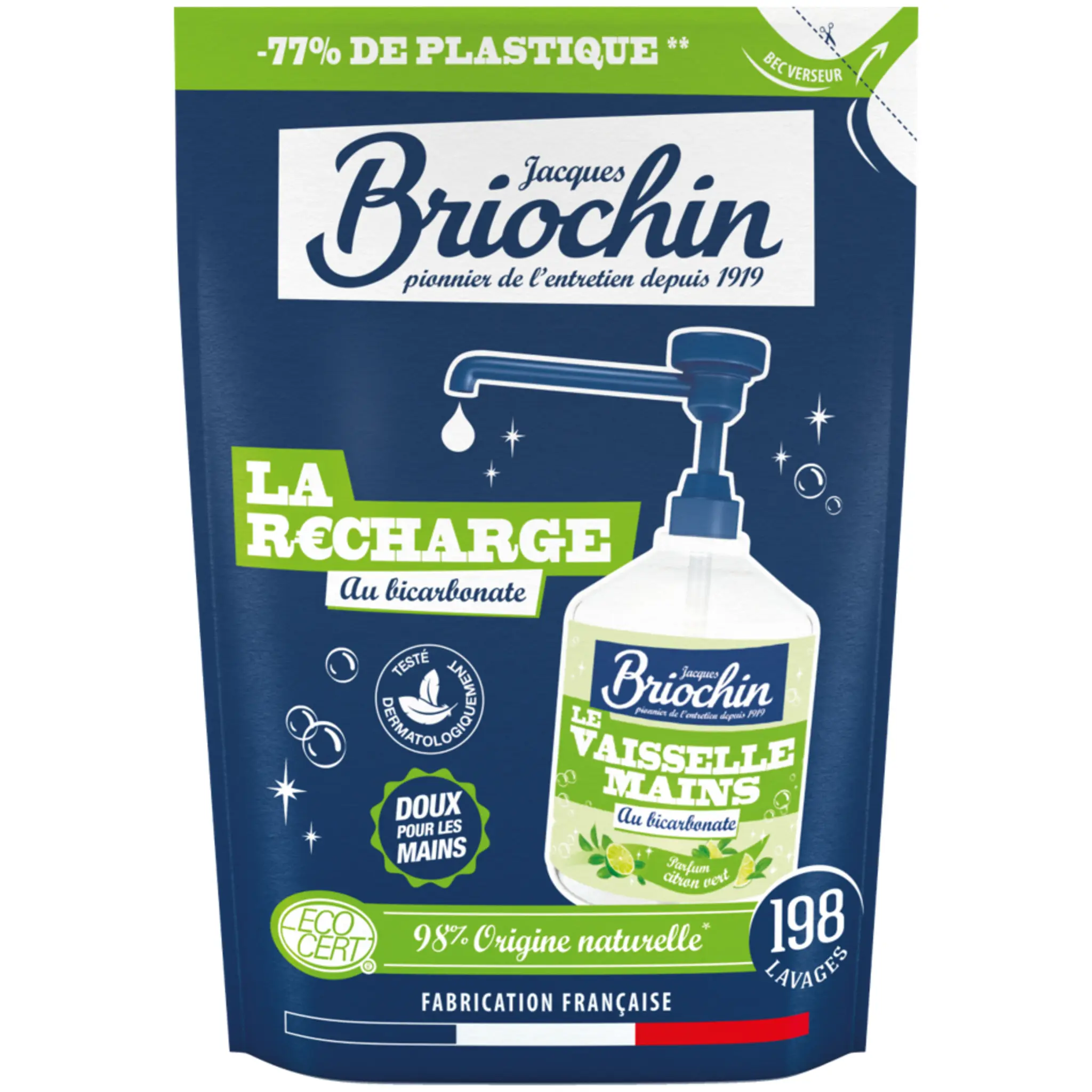 BRIOCHIN Recharge liquide vaisselle mains au bicarbonate citron vert