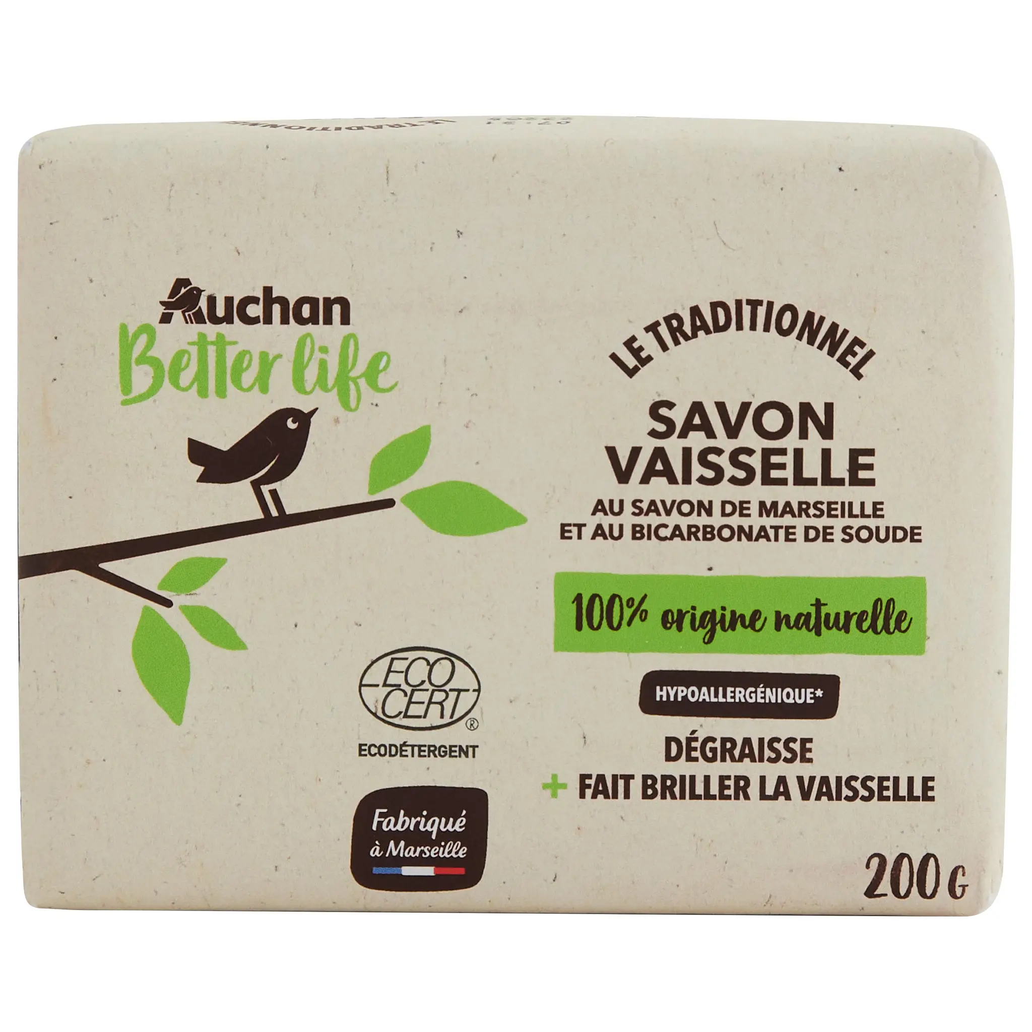 AUCHAN BETTER LIFE Savon vaisselle au savon de Marseille et bicarbonate de soude