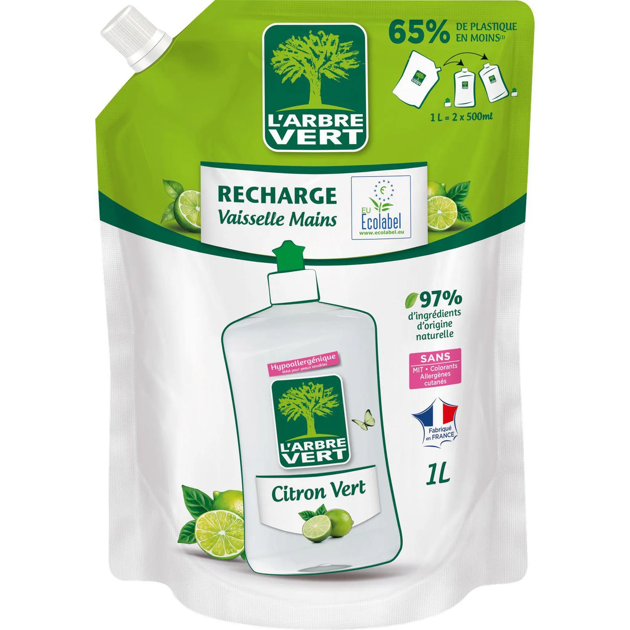 L'ARBRE VERT Recharge liquide vaisselle hypoallergénique citron vert ecolabel