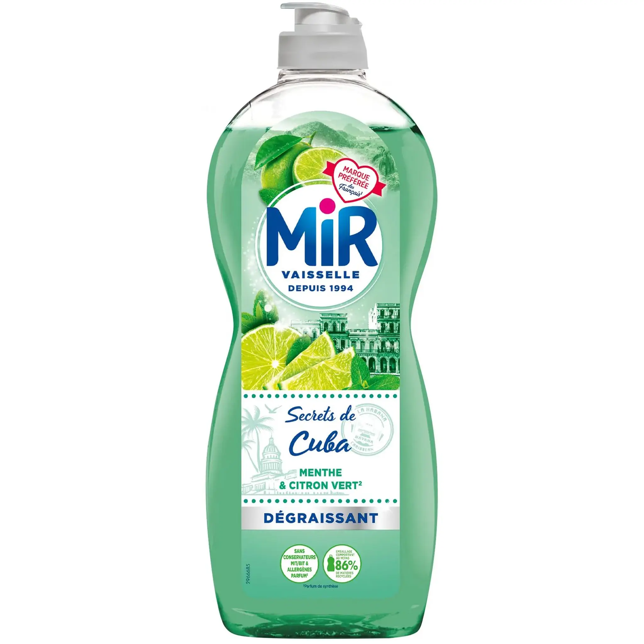 MIR Liquide vaisselle dégraissant secrets de cuba menthe citron vert