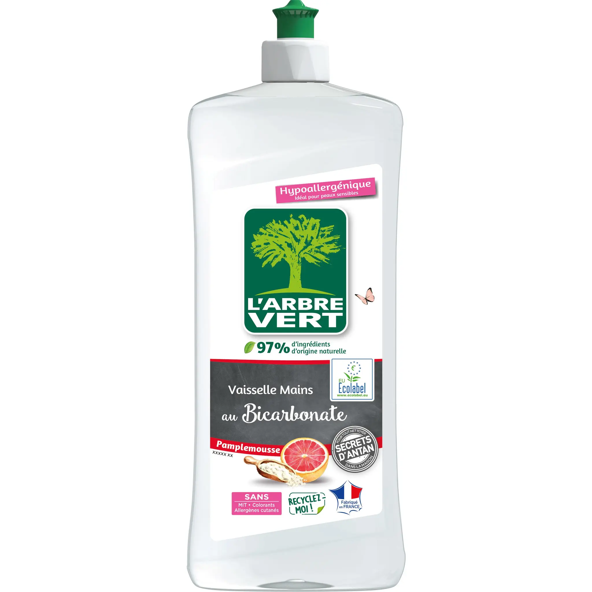 L'ARBRE VERT Liquide vaisselle mains écologique hypoallergénique bicarbonate pamplemousse