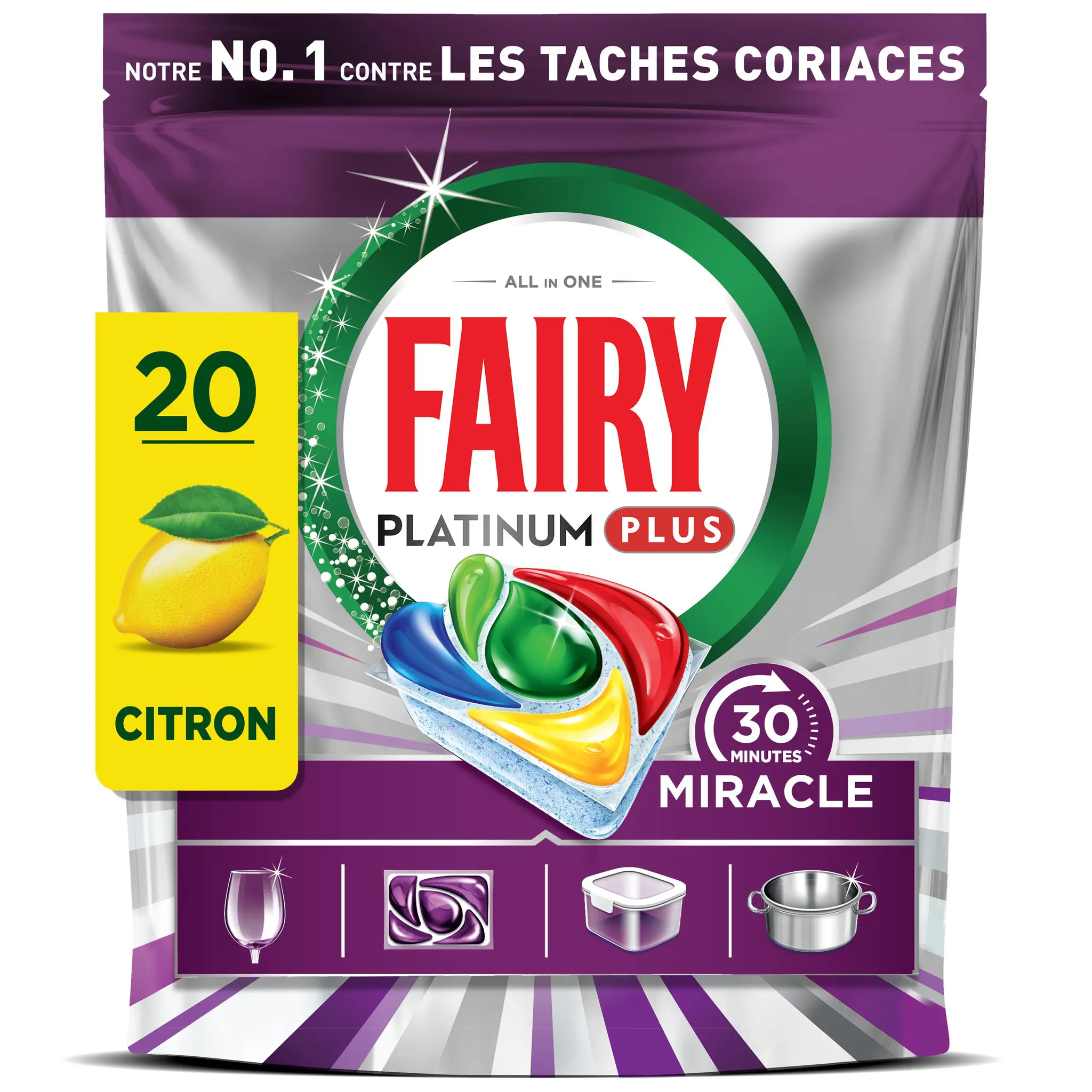 FAIRY Platinum Plus tablettes lave-vaisselle tout en 1 citron