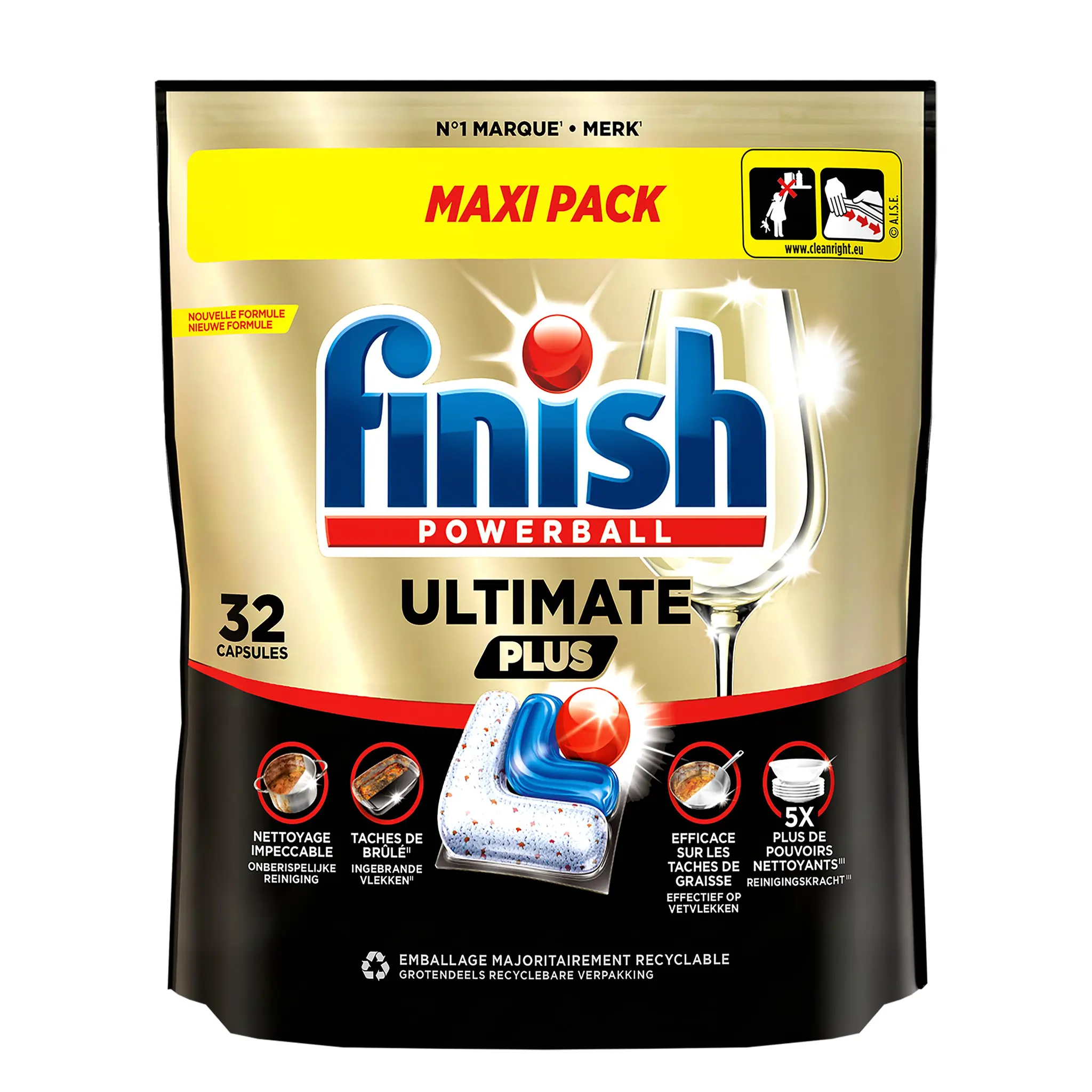 FINISH Ultimate Plus capsules lave-vaisselle tout en 1 brillance