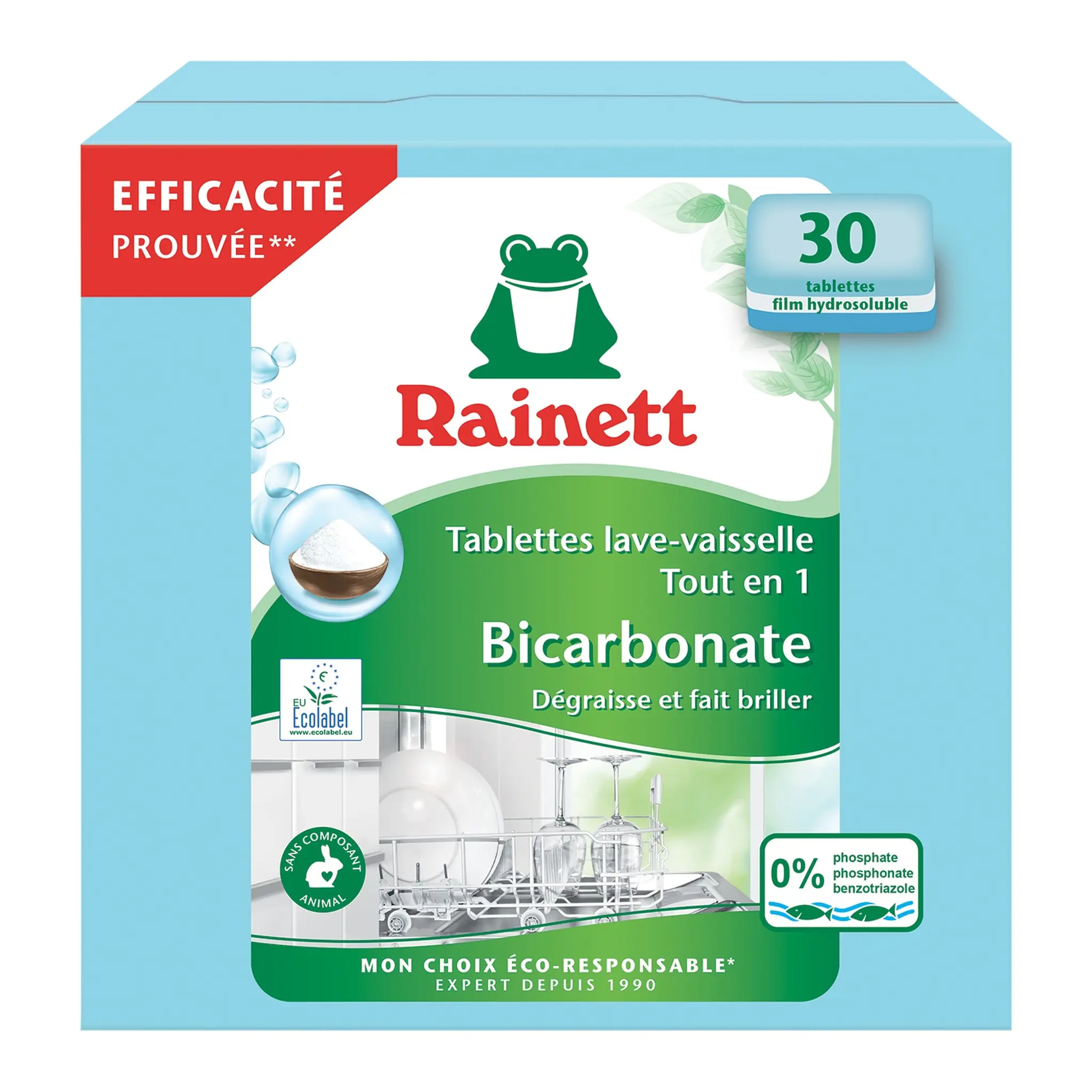 RAINETT Tablettes lave-vaisselle écologique au bicarbonate tout en 1