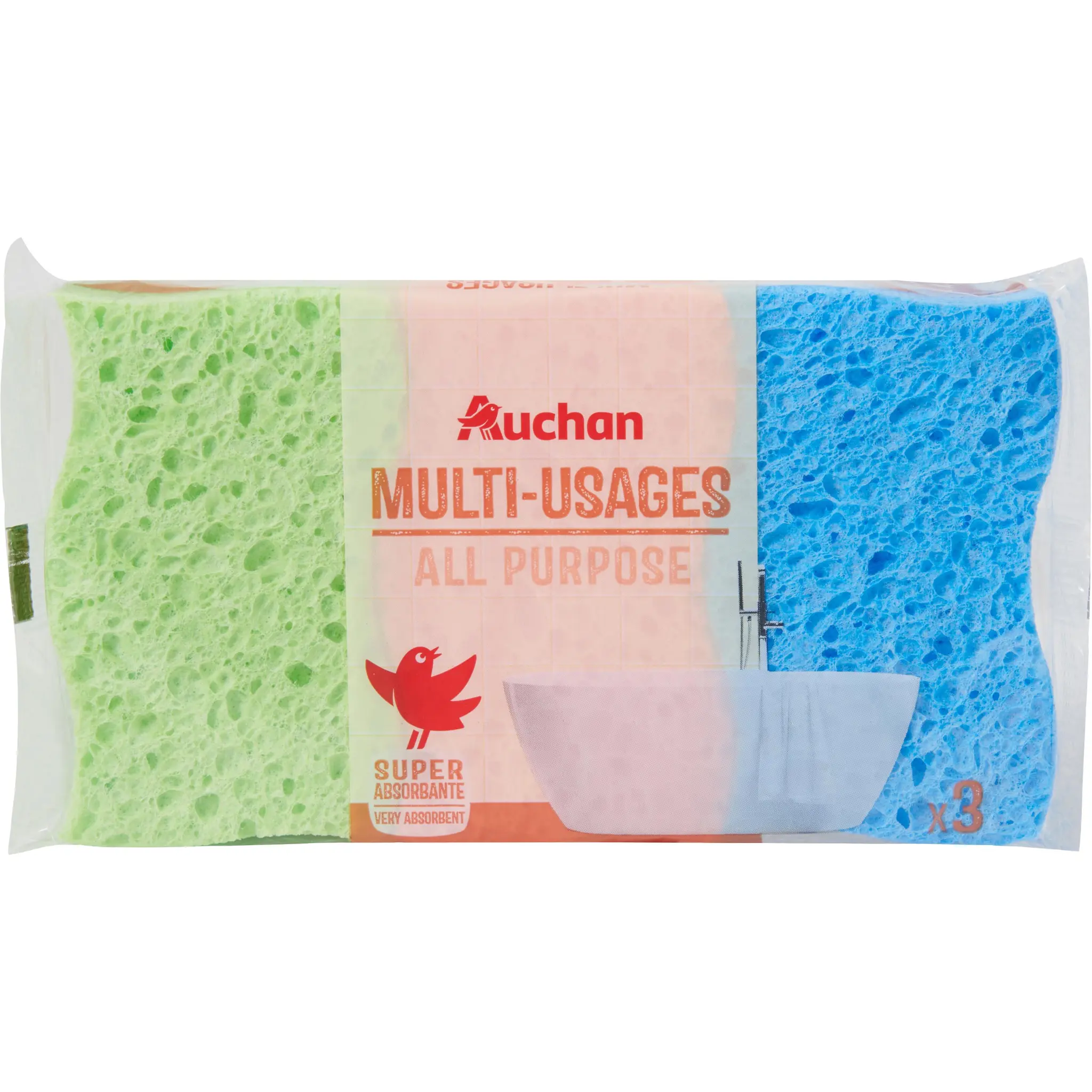 AUCHAN Éponges végétales multi-usages