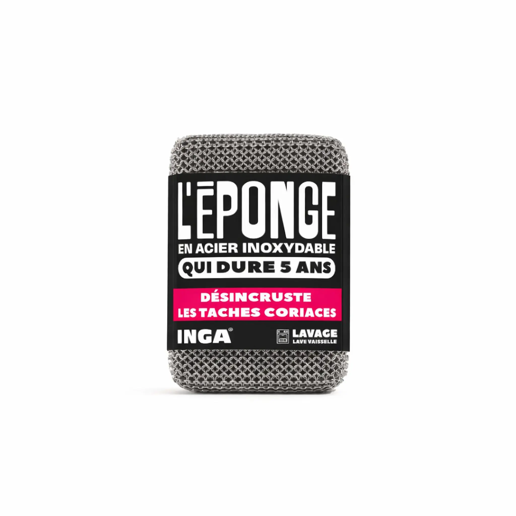 INGA Éponge acier inoxydable lavable au lave vaisselle