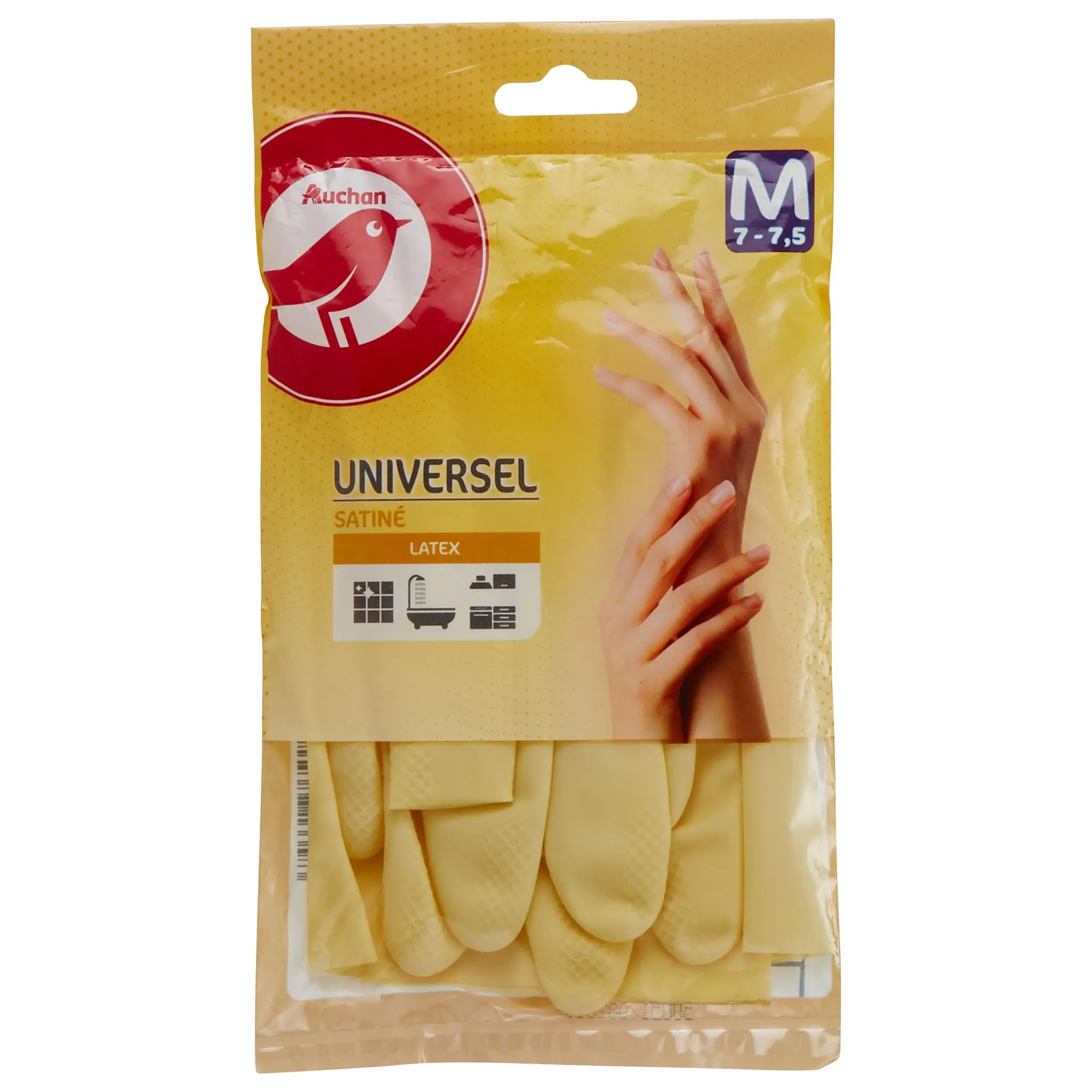 AUCHAN Gants de ménage en latex satiné taille M