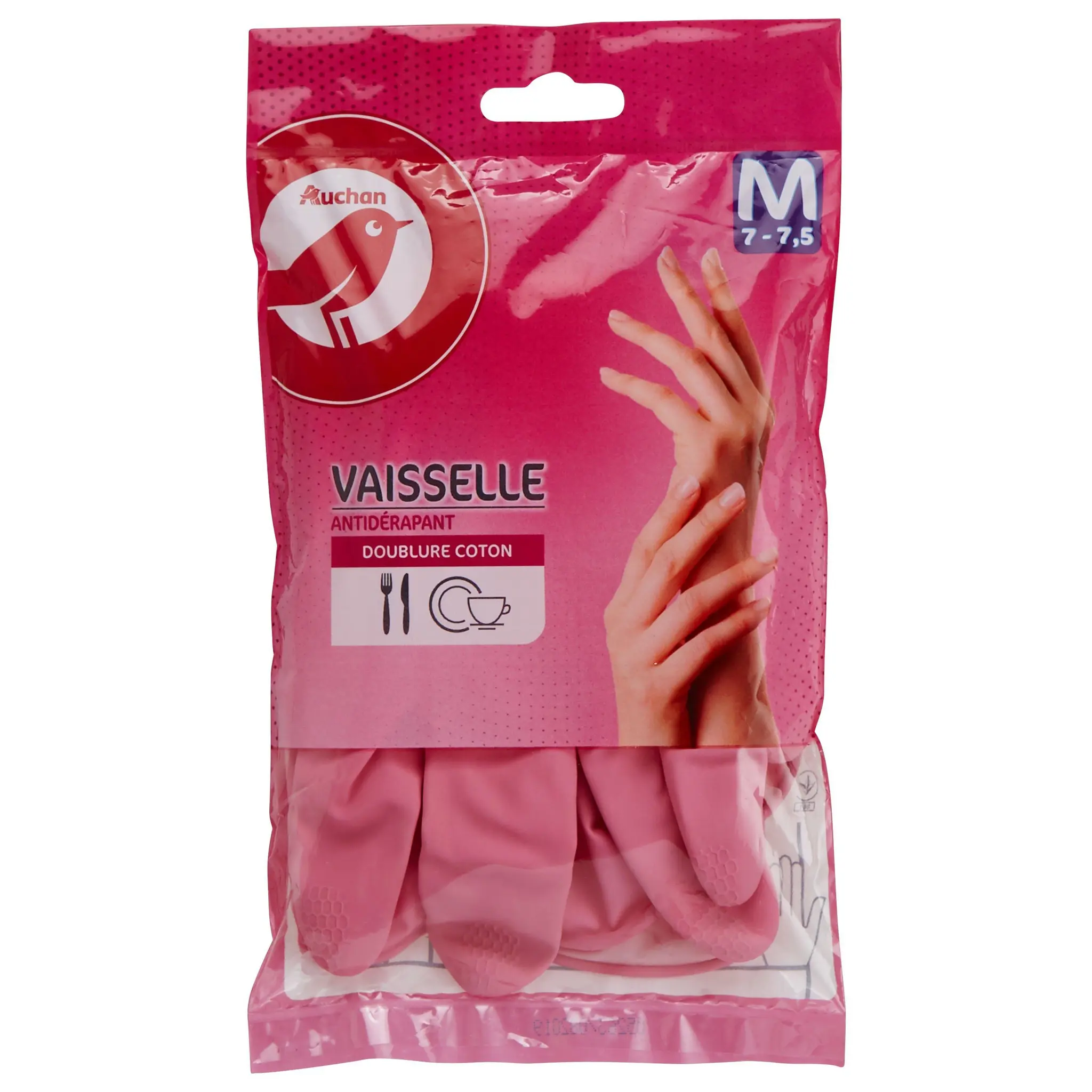 AUCHAN Gants à vaisselle doublure coton taille M