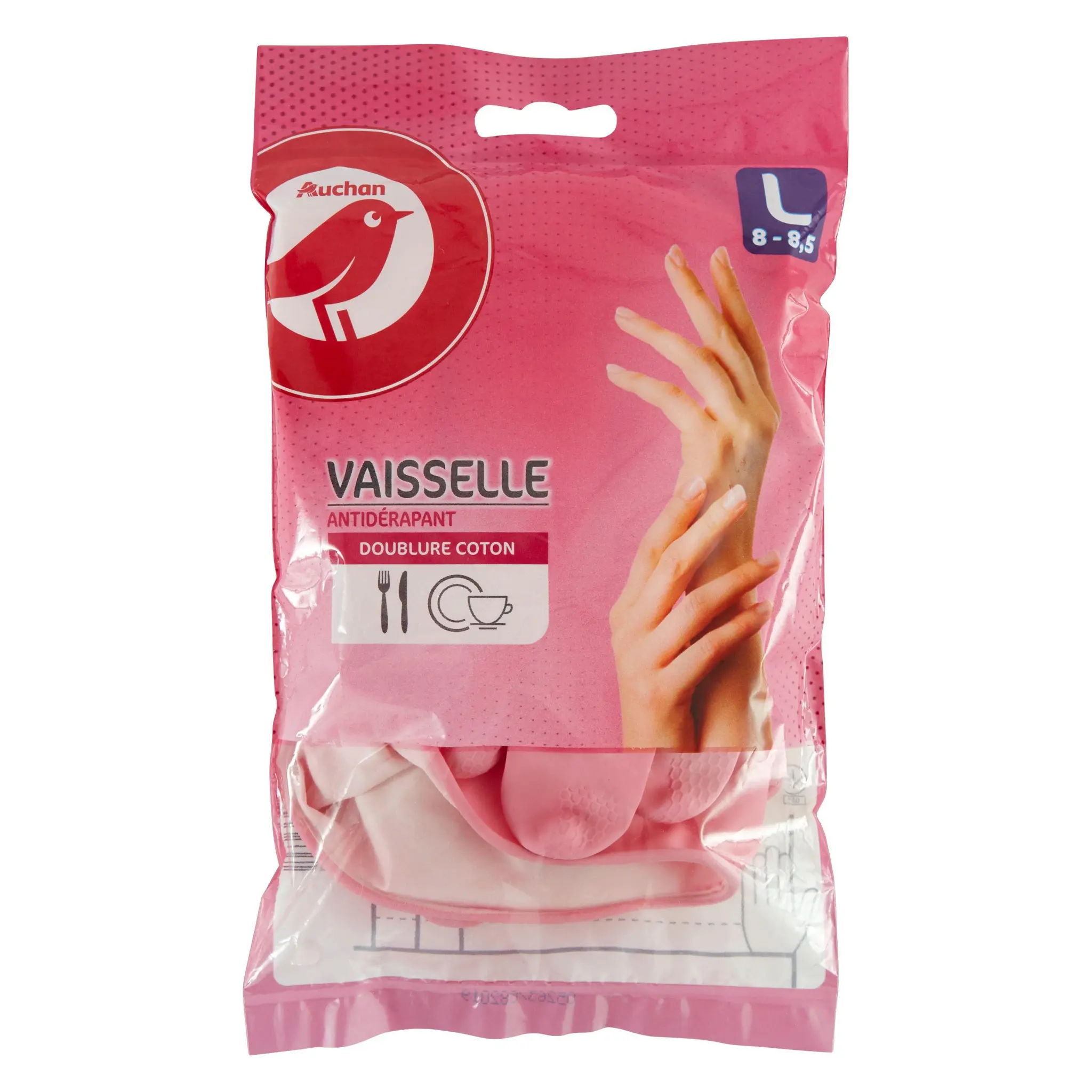 AUCHAN Gants à vaisselle doublure coton taille L