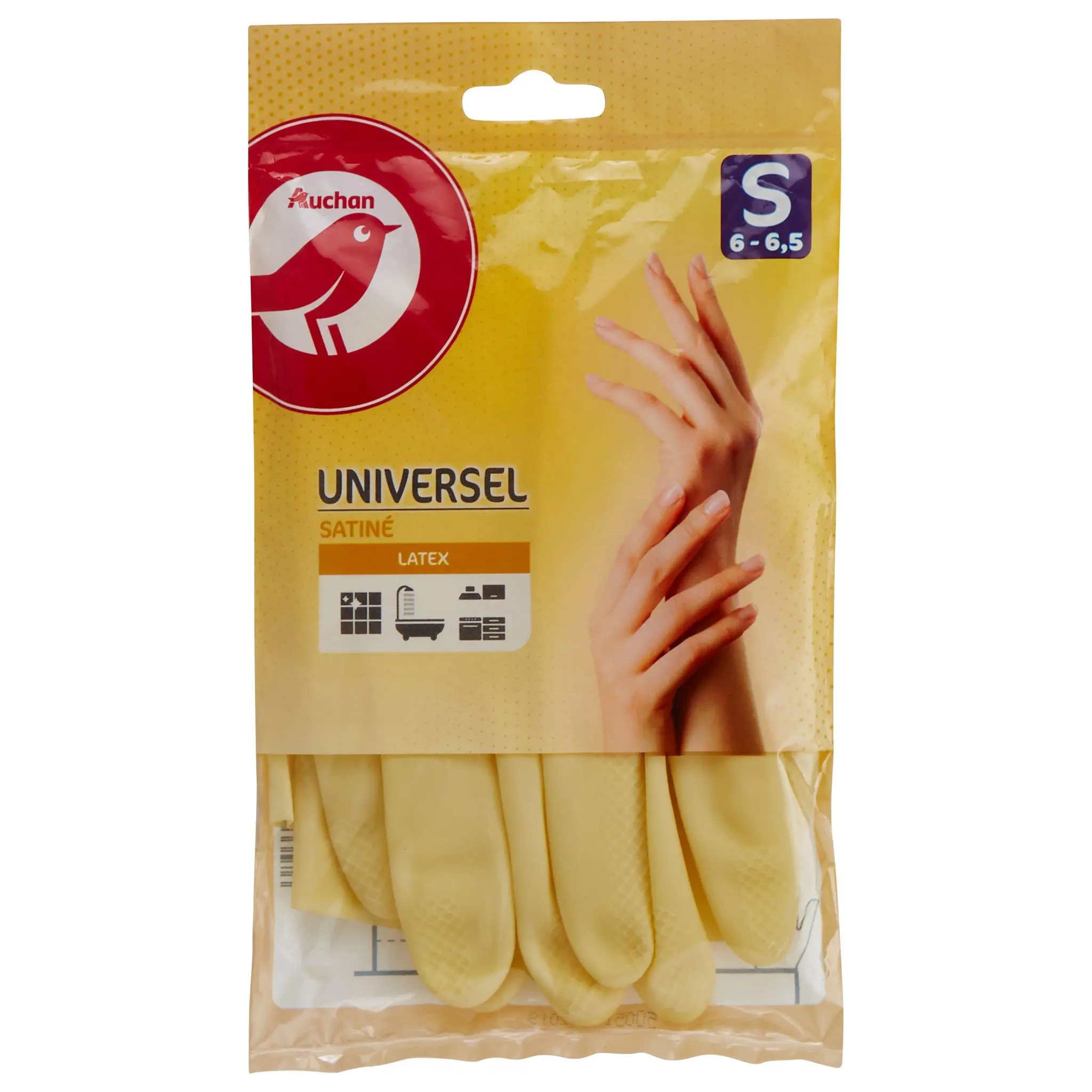 AUCHAN Gants de ménage en latex satiné taille S