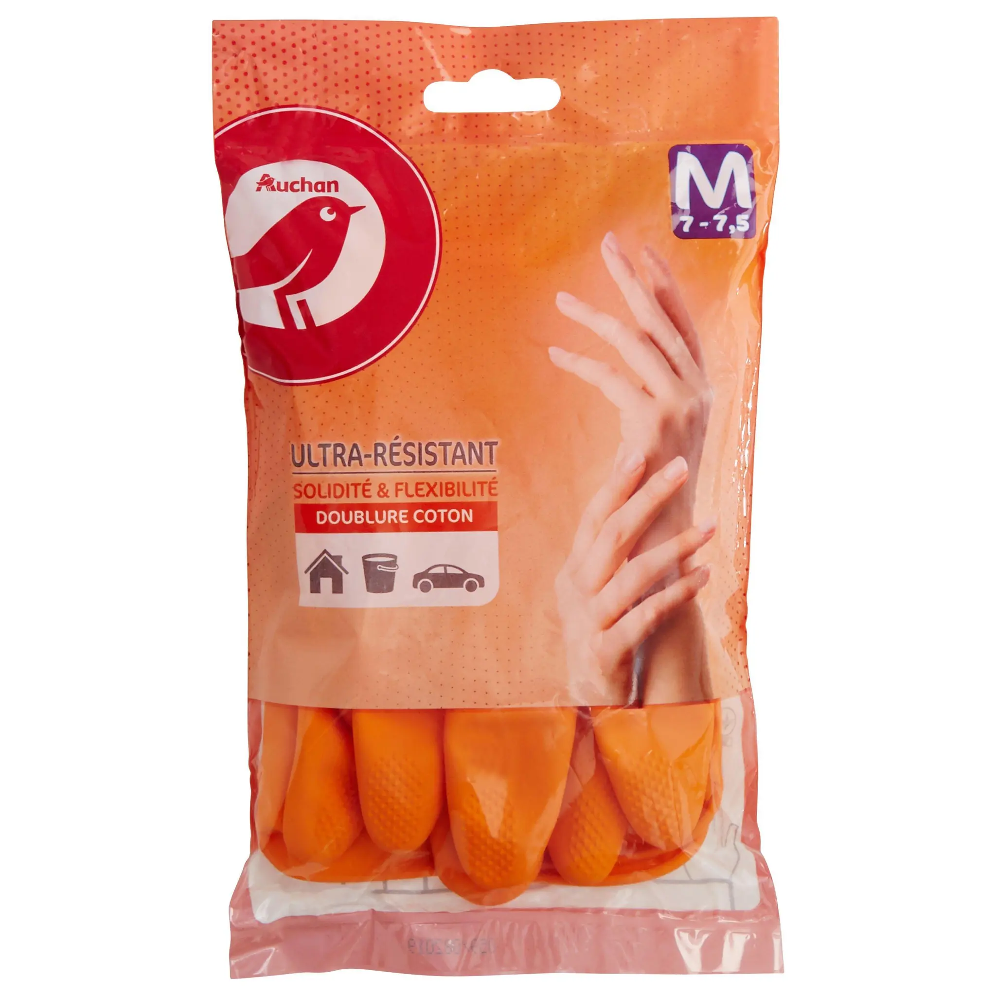 AUCHAN Gants de ménage ultra-résistants doublure coton taille M