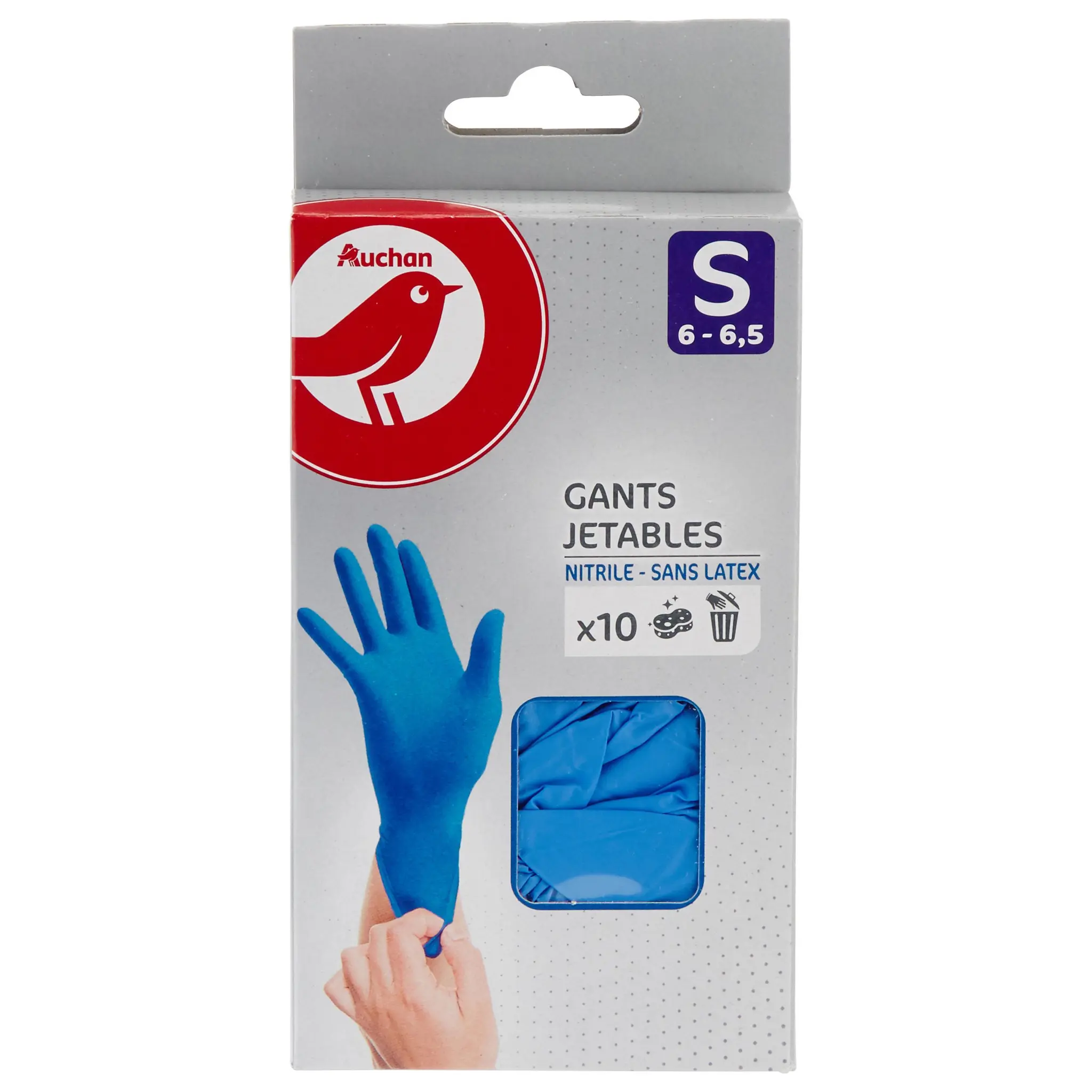 AUCHAN Gants jetables fins nitrile taille S