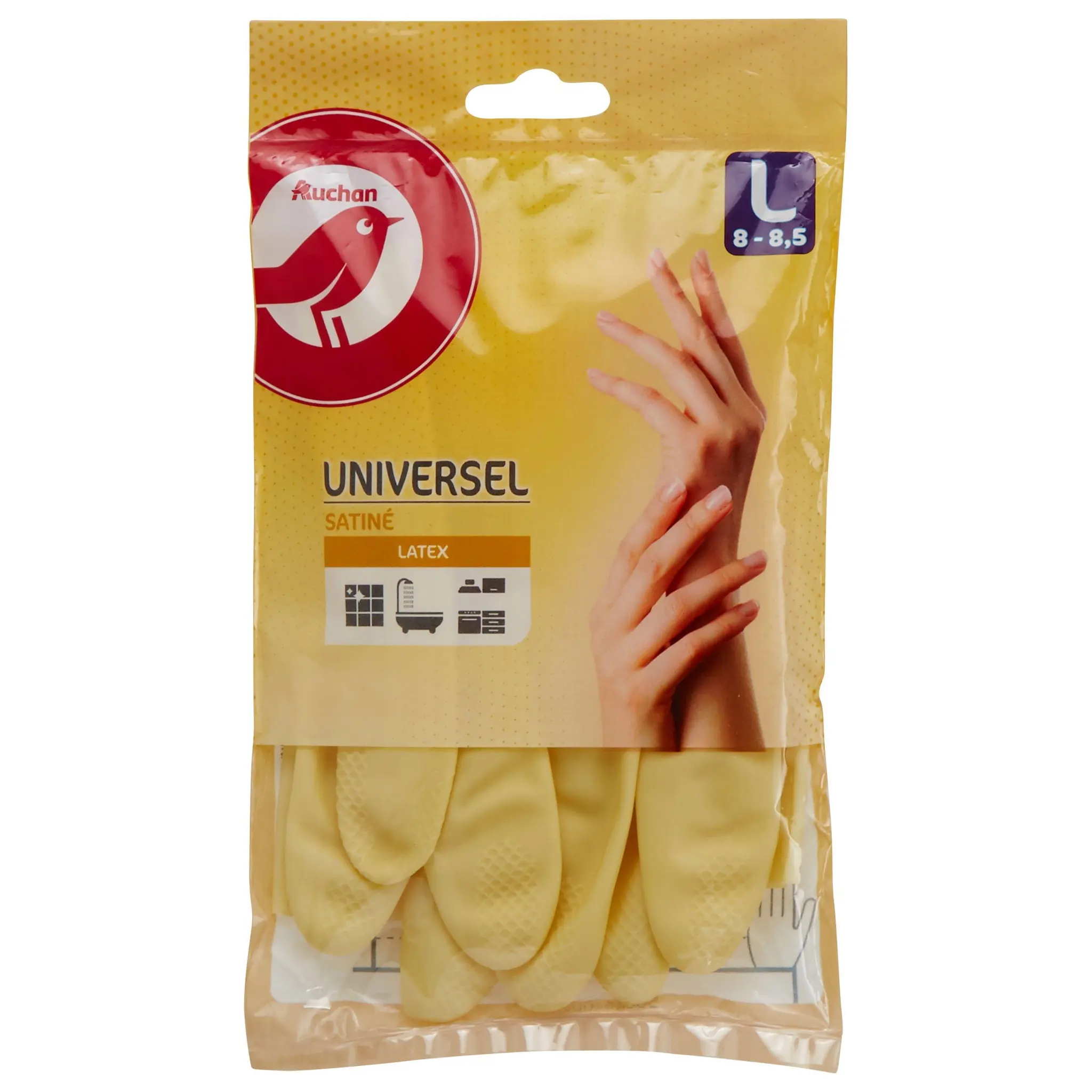 AUCHAN Gants de ménage en latex satiné taille L