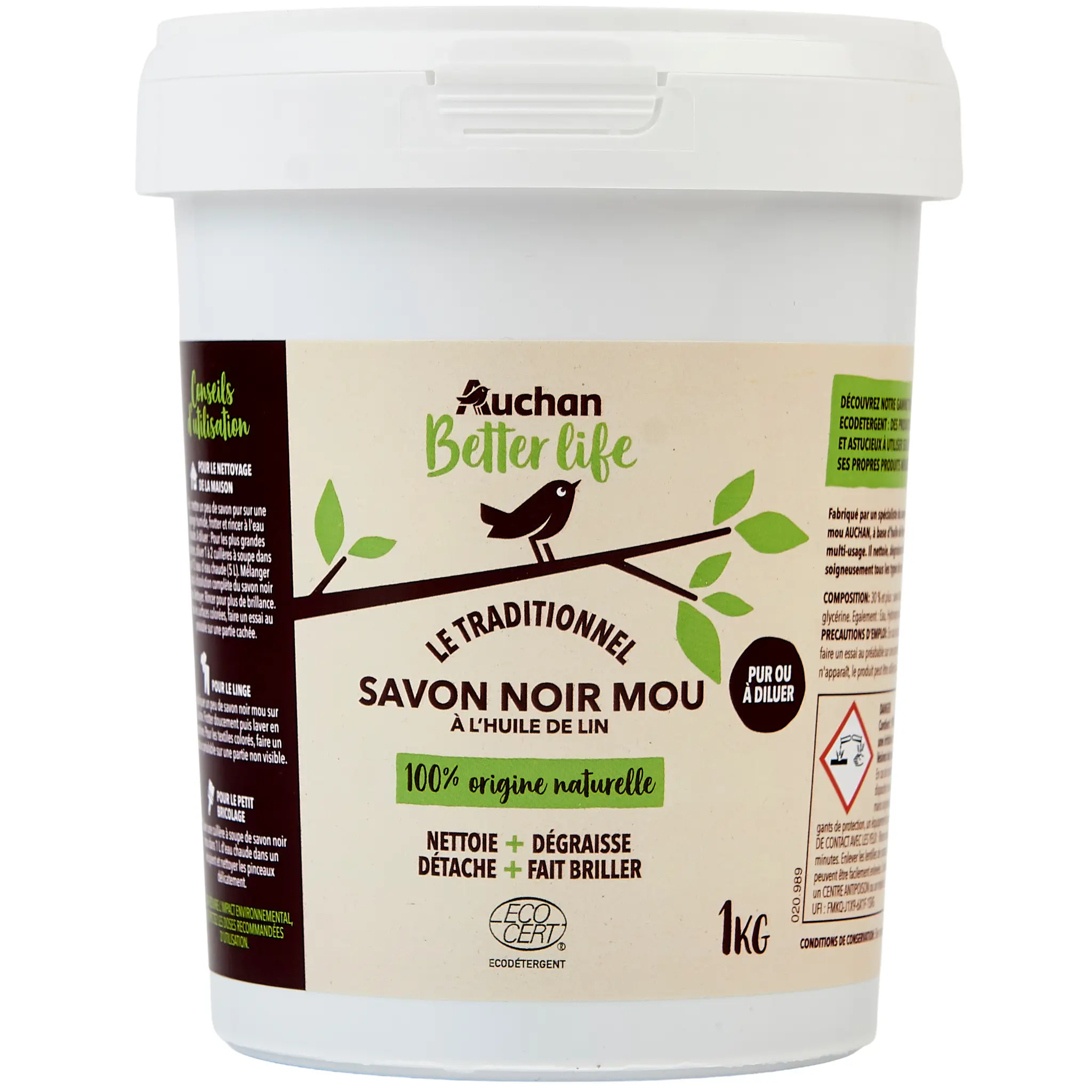 AUCHAN BETTER LIFE Savon noir mou à l'huile de lin