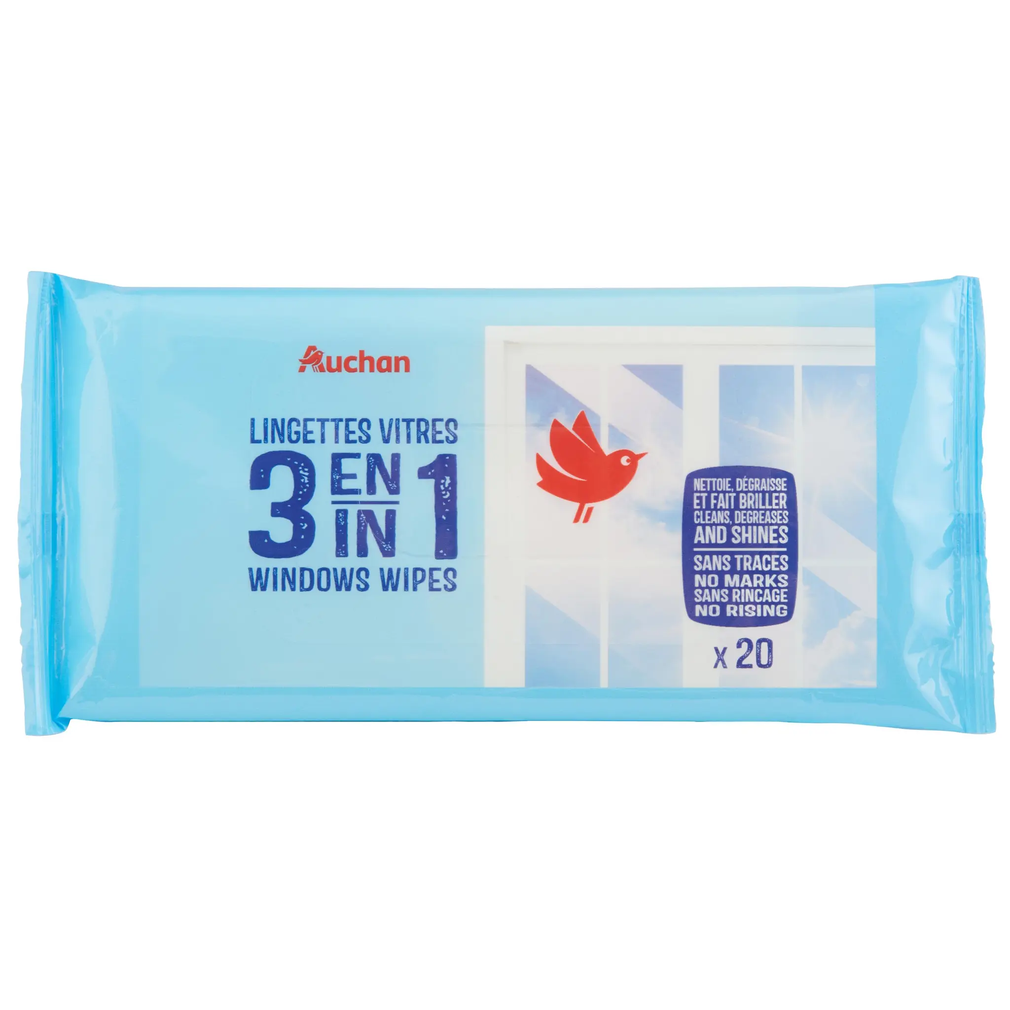 AUCHAN Lingettes vitres 3 en 1