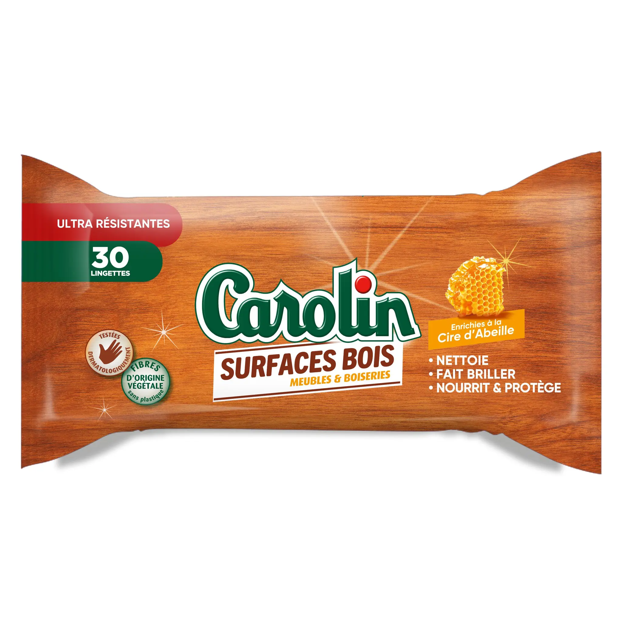 CAROLIN Lingettes nettoyant meubles en bois cire d'abeille