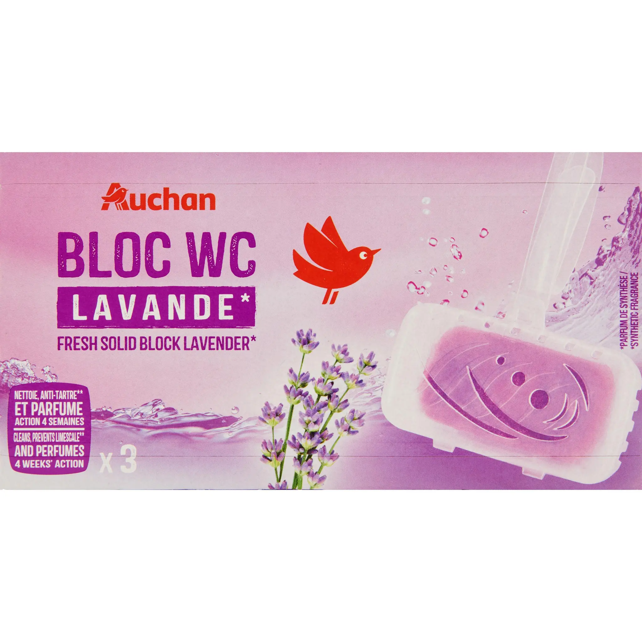 AUCHAN Bloc WC nettoyant fraîcheur lavandes