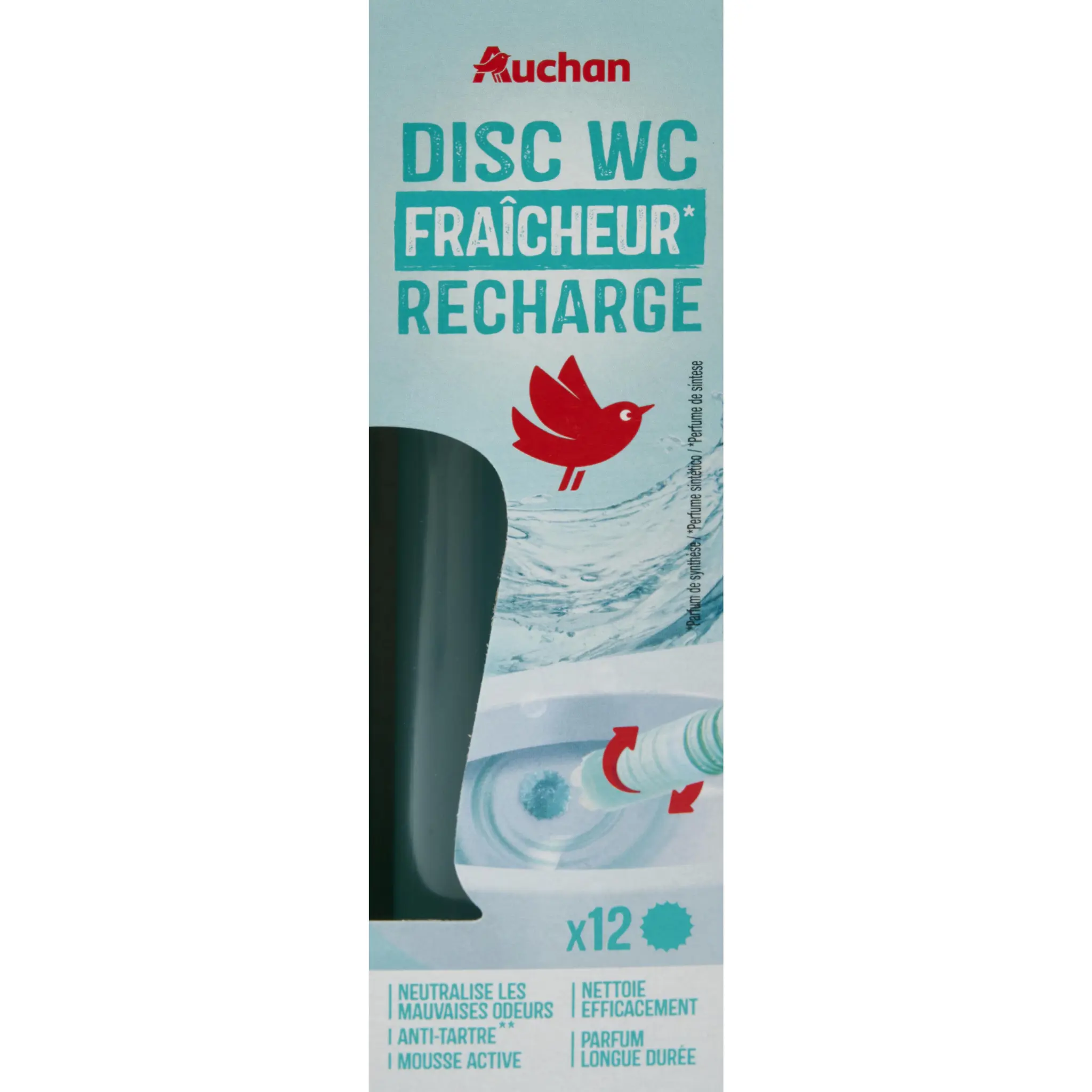 AUCHAN Recharge disc wc fraîcheur neutralise les mauvaises odeurs prévient la formation du tartre