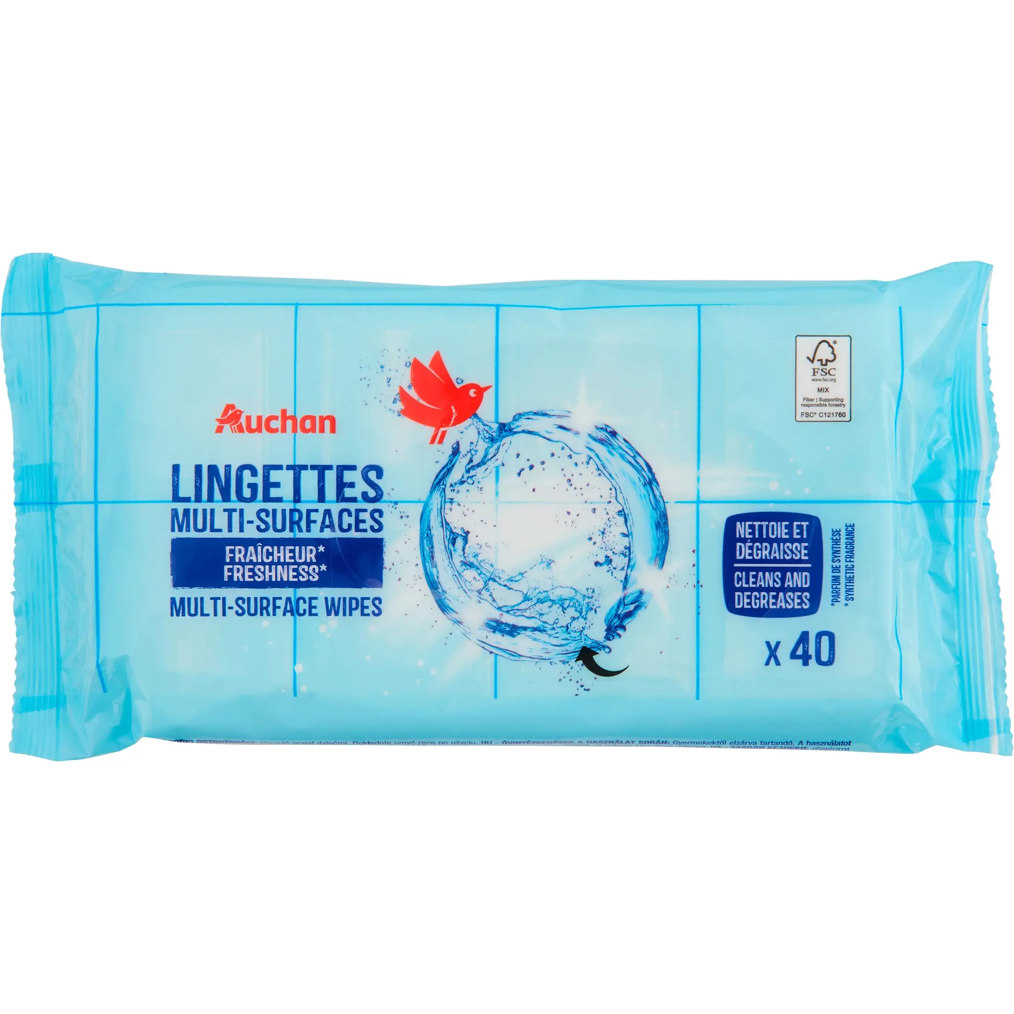 AUCHAN Lingettes multi-surfaces fraîcheur