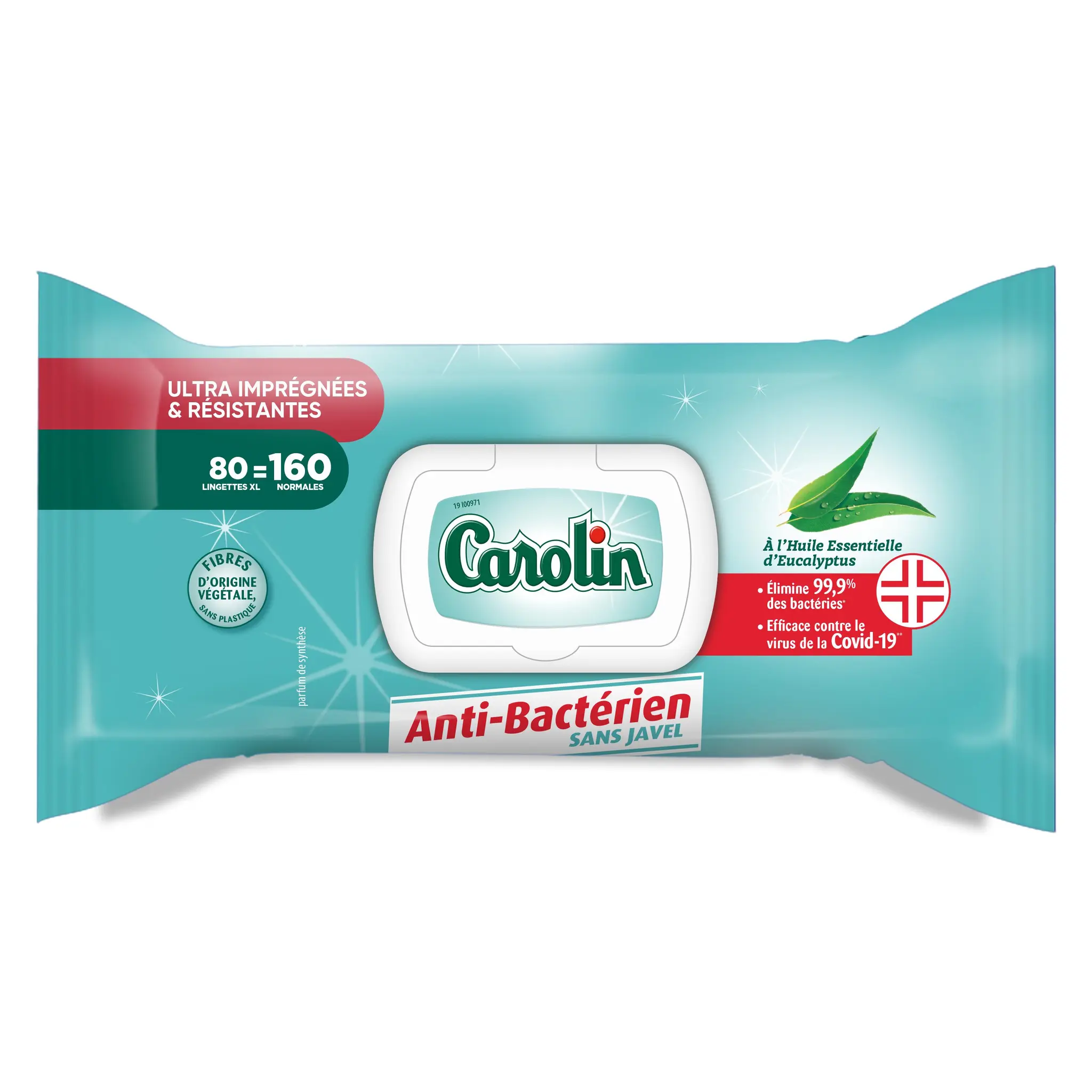 CAROLIN Lingettes multi-surfaces antibactériennes sans javel eucalyptus