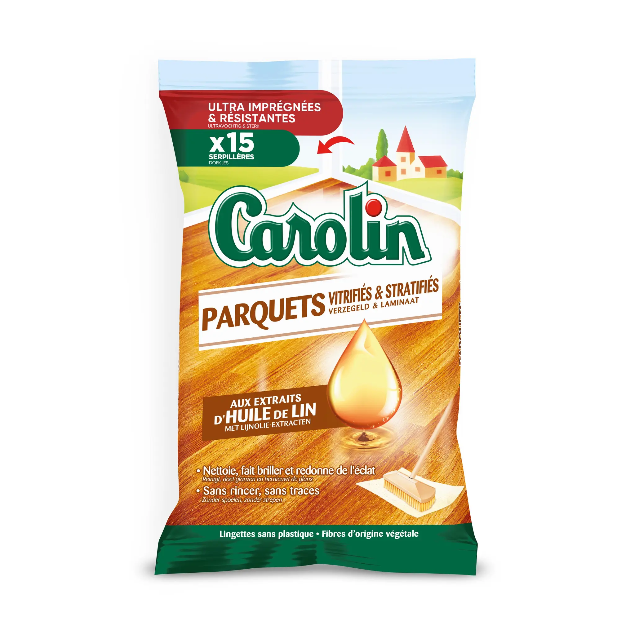 CAROLIN Lingettes parquet vérifiés et stratifiés aux extrait d'huile de lin