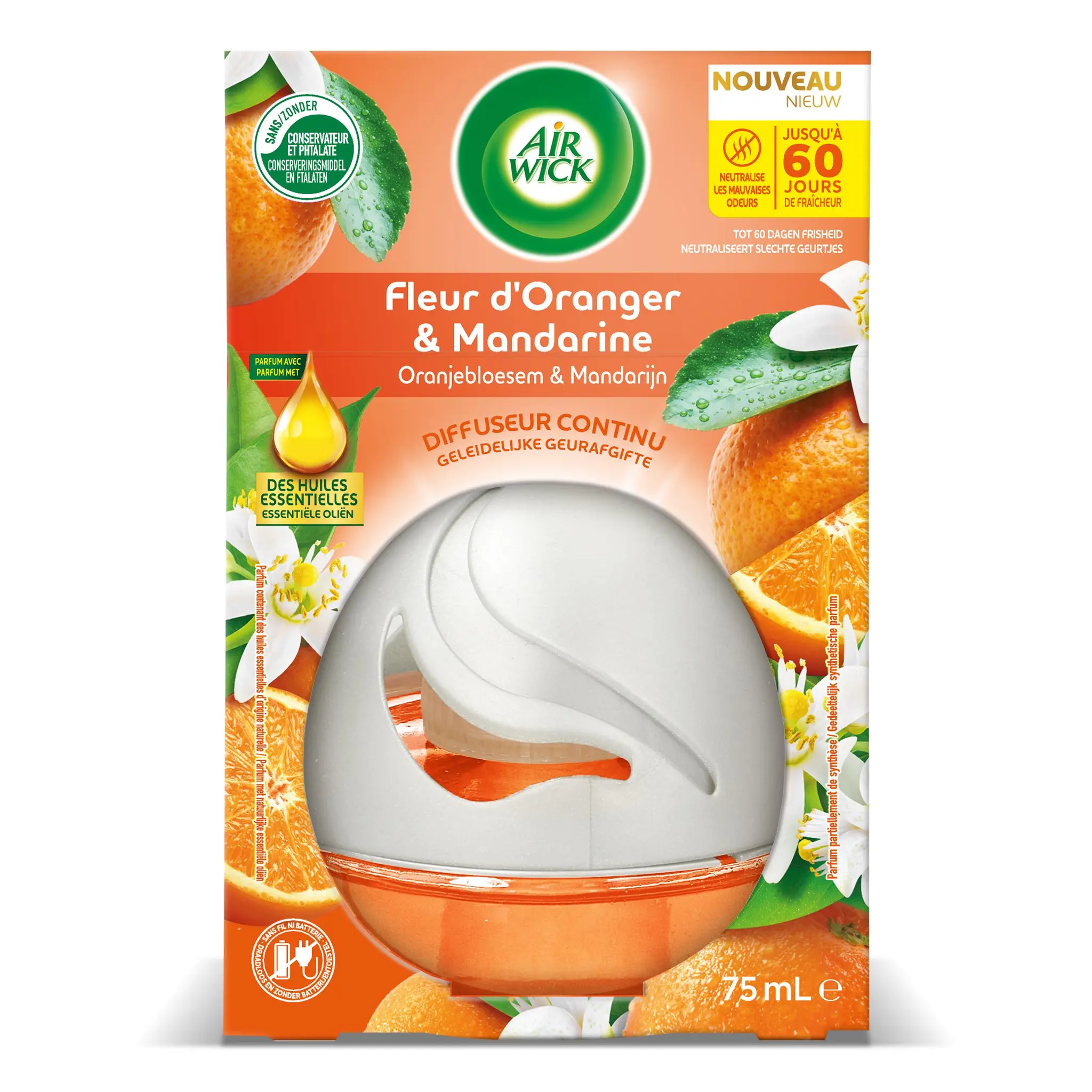 AIR WICK Diffuseur continu électrique désodorisant fleur d'oranger & mandarine