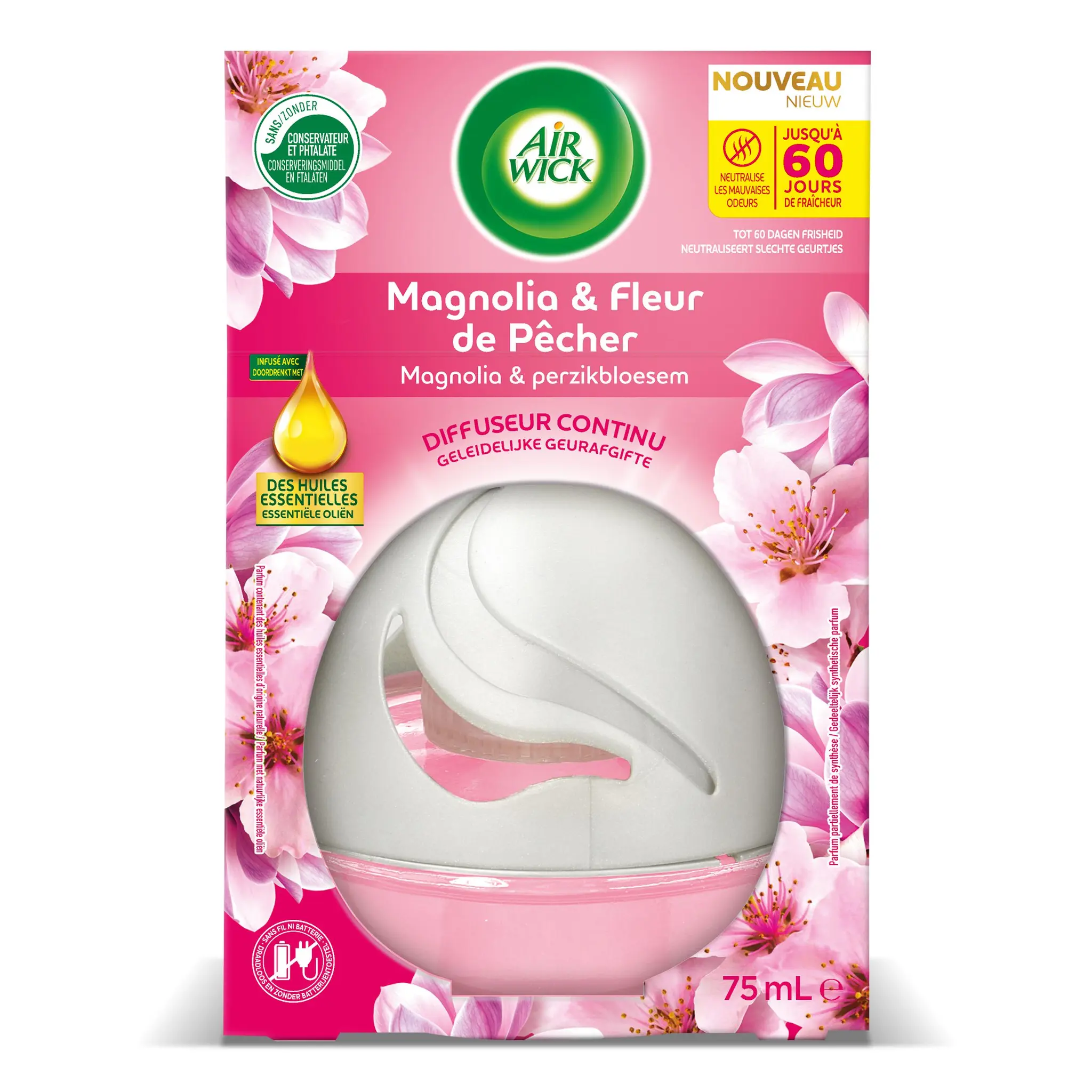 AIR WICK Diffuseur continu électrique désodorisant magnolia et fleur de pêcher