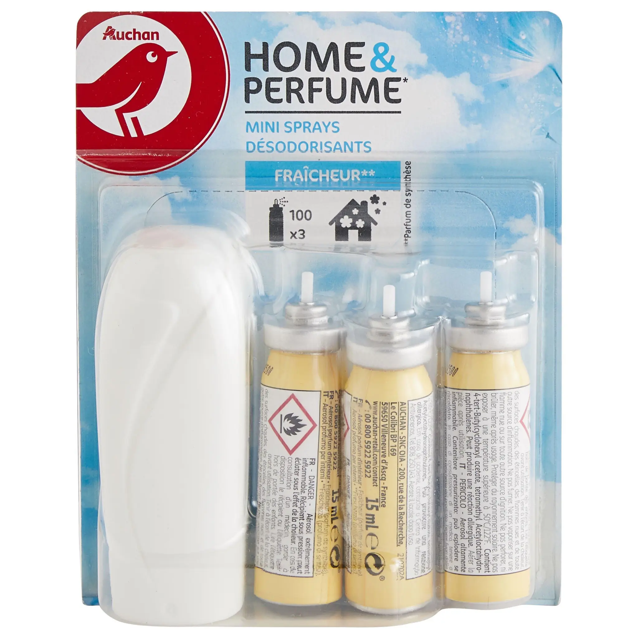 AUCHAN Diffuseur mini sprays désodorisants fraîcheur
